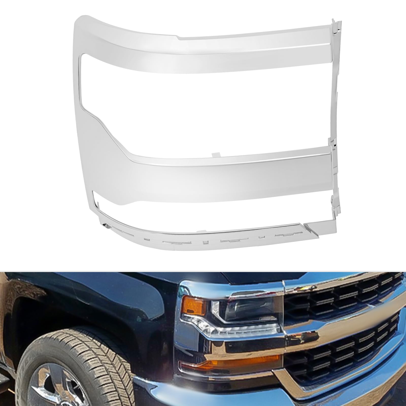 2016-2018 Silverado 1500 Right Headlight Trim Bezel Cover Chrome
