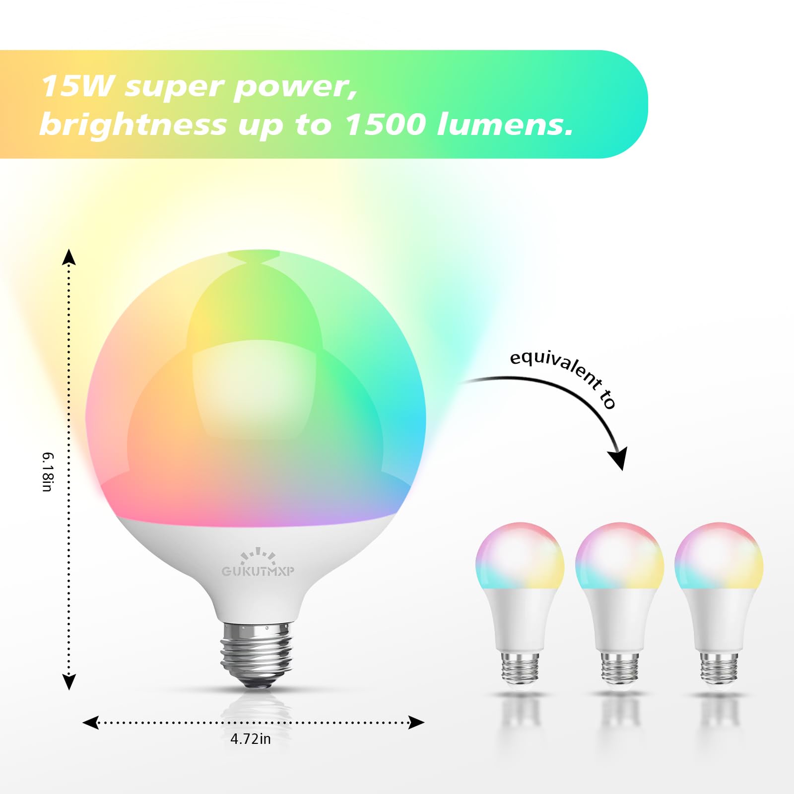 Ampoule E27 Led, Ampoules Led 15W équivalente à 150 W, Compatible Avec L'application Mobile et la Télécommande, Disponibles en Millions de Couleurs et en Plusieurs Modes Dynamiques
