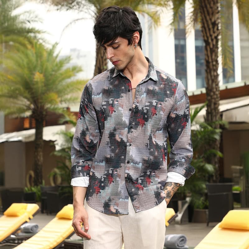 Image of CAHOOT Men's Bisque Shirt Casual Wear | Spread Collar | Long Sleeve | Button Closure | Shirt Crafted with Comfort Fit for Everyday Wear