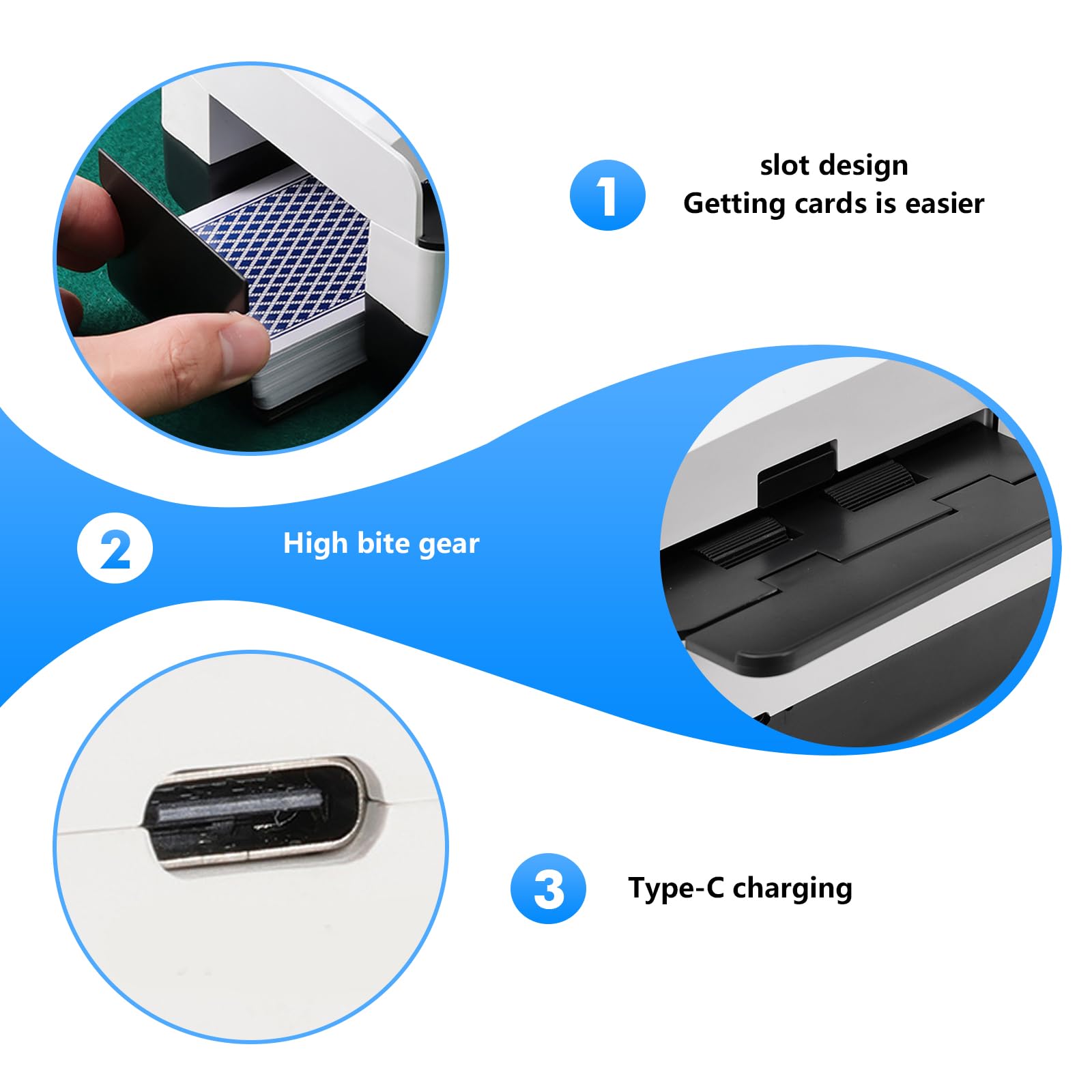 Mixer per carte elettrico, automatico per 1-2 mazzi, miscelatore elettrico con 2000 mAh ricaricabile, auto compatibile con poker, UNO, max 9,8 x 6,5 cm