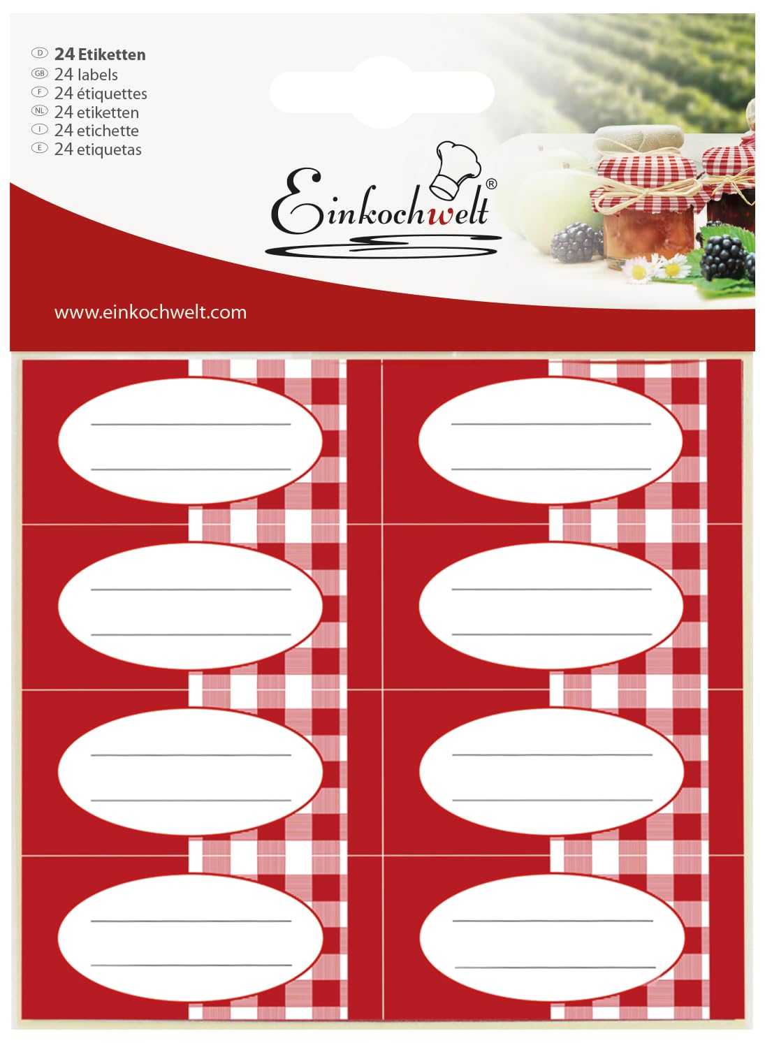 Weck Einkochwelt 3822 - Etichette per barattoli e bottiglie (24 etichette autoadesive, dimensioni 54 x 25 mm, per barattoli di marmellata, barattoli di spezie)