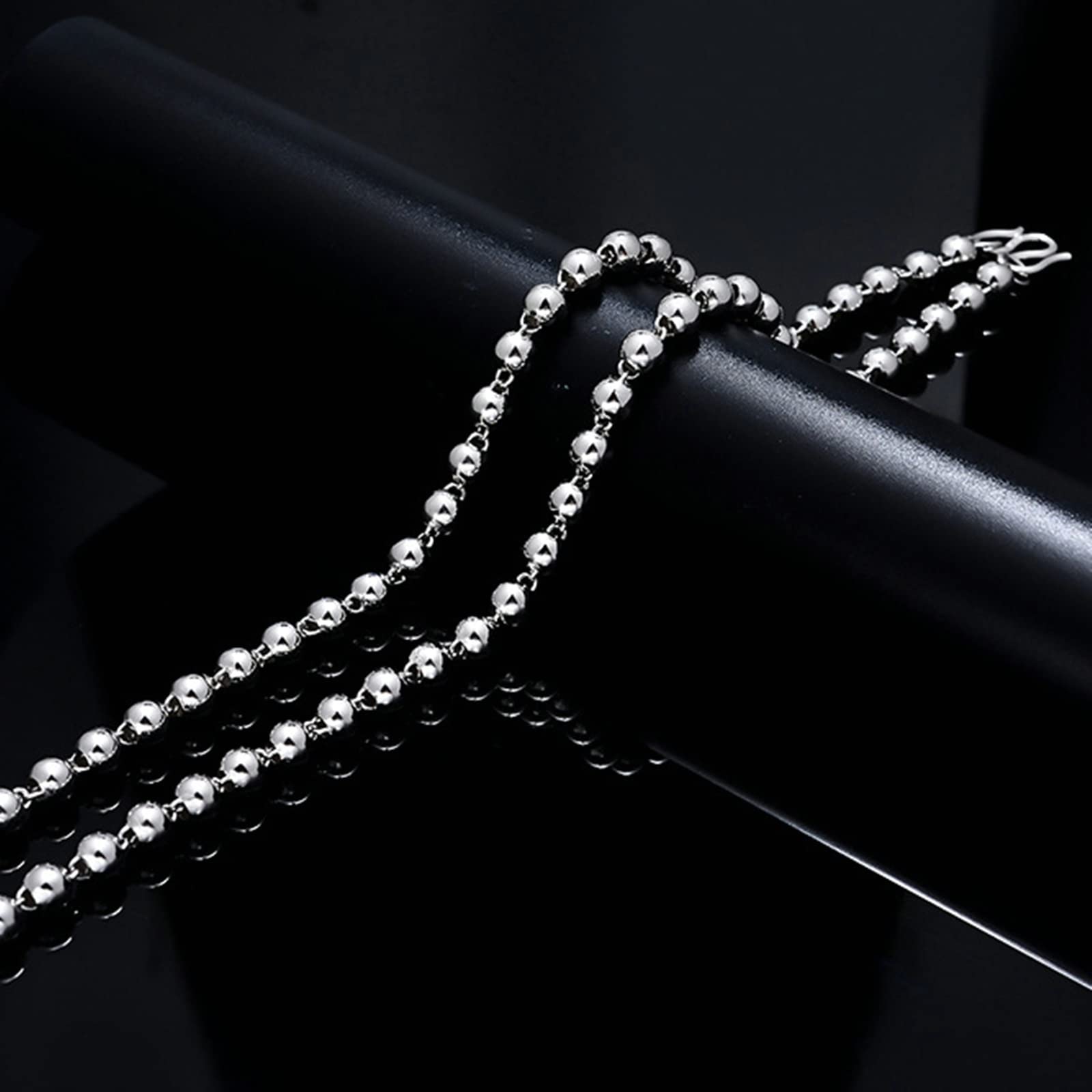 Collar de Cadena con Cuentas de 18 a 24 Pulgadas, 2,7 a 6 mm, Collar de Cadena de Bolas de Plata de Ley 925 para Mujeres y niñas