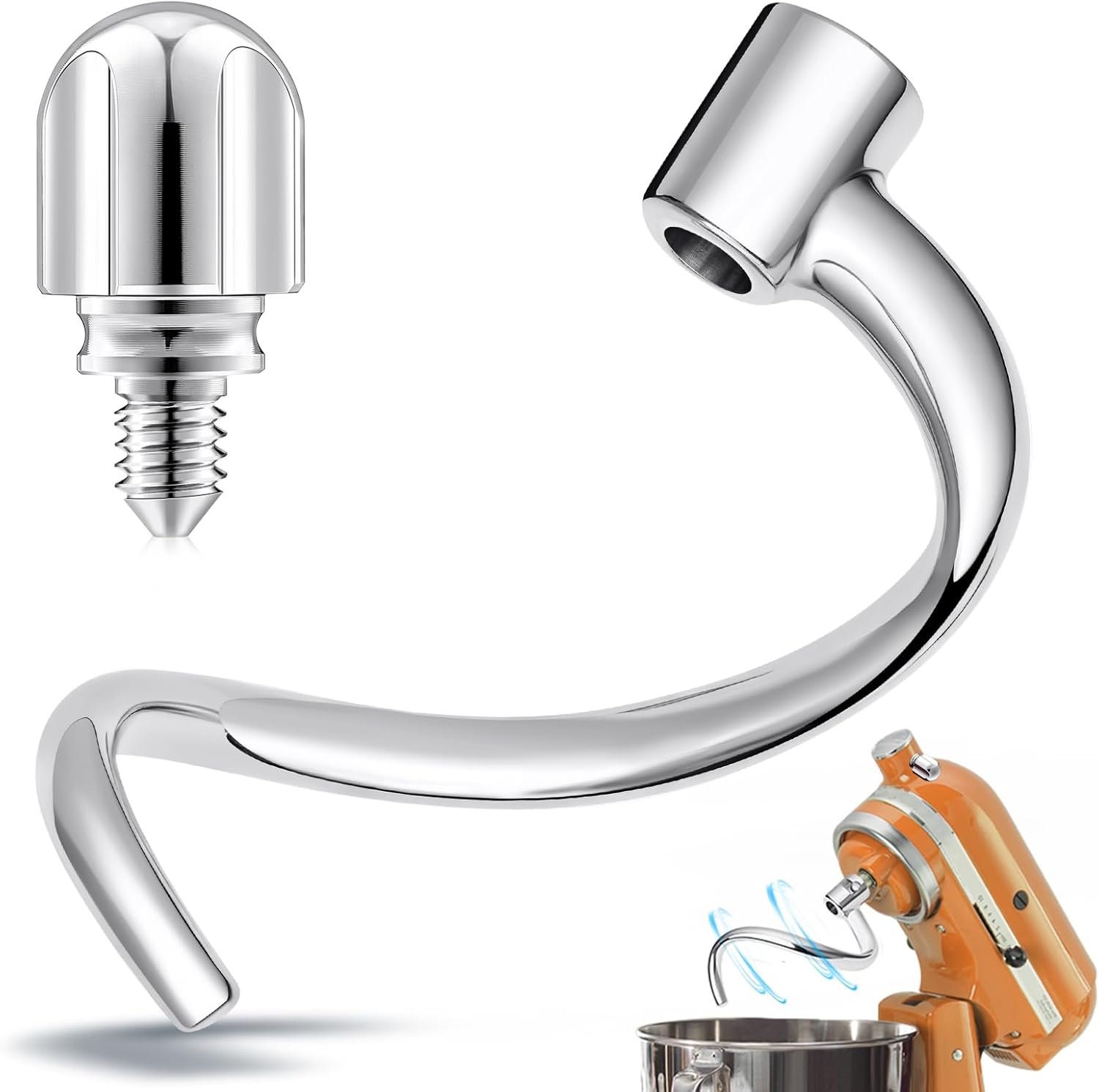 Stainless Steel Spiral Dough Hook with Attachment Knob Thumb Screws Fit for 4.5-5QT Mixer,Bowl Lift Stand Mixer Accessory, Efficient Kneading for Bread, Pizza, Pasta, Cookies