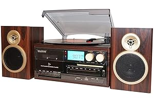 Boytone Retro 5-in-1 BT-28SPM Home Stereo System with Turntable, AM/FM Radio, CD/Cassette Player, and Bluetooth