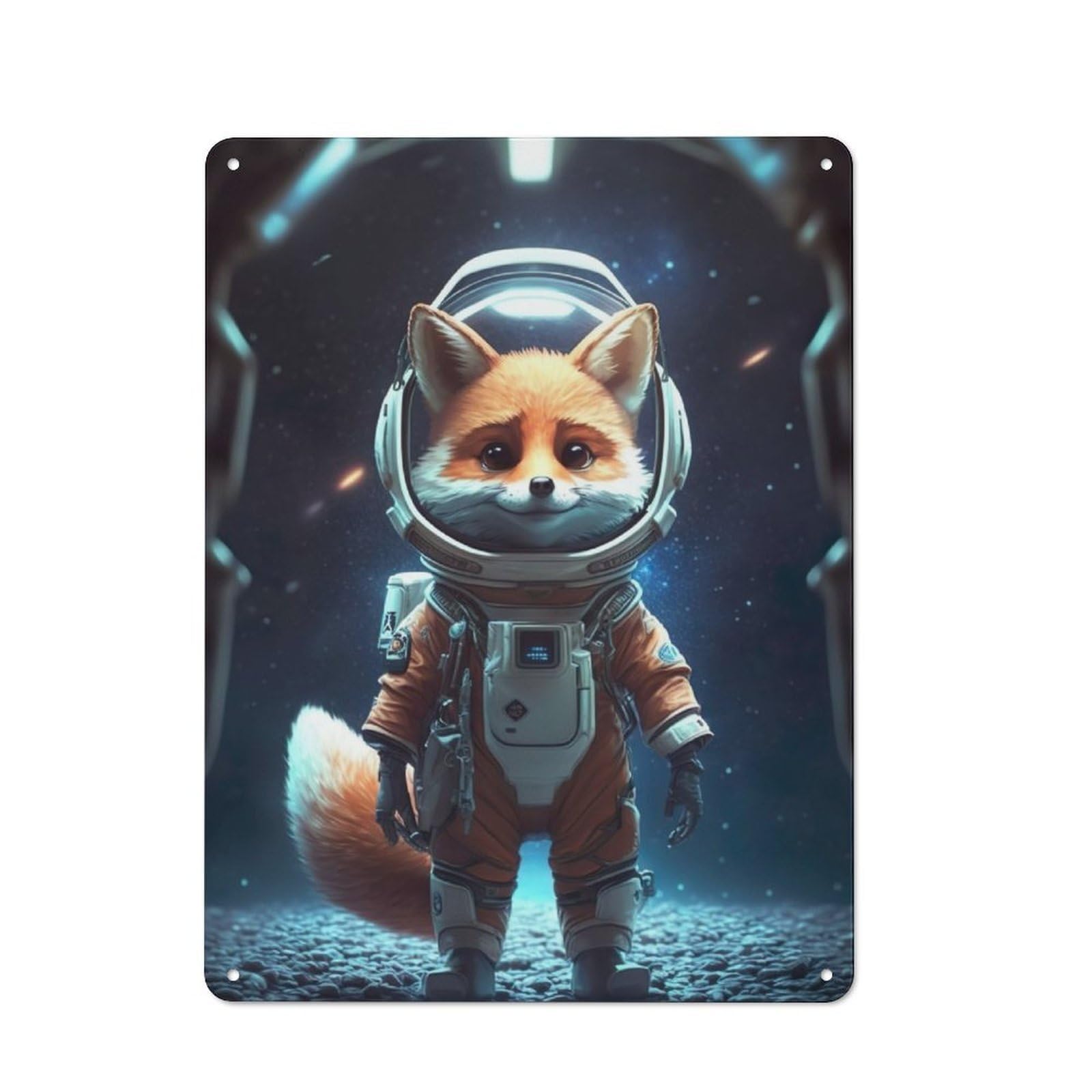 Junmoney Astronaut Space Fox 40X30cm Rustic Tin Sign With For Studio Or Craft Room, Tin Sign Wall Decor For Studios And Craft Rooms