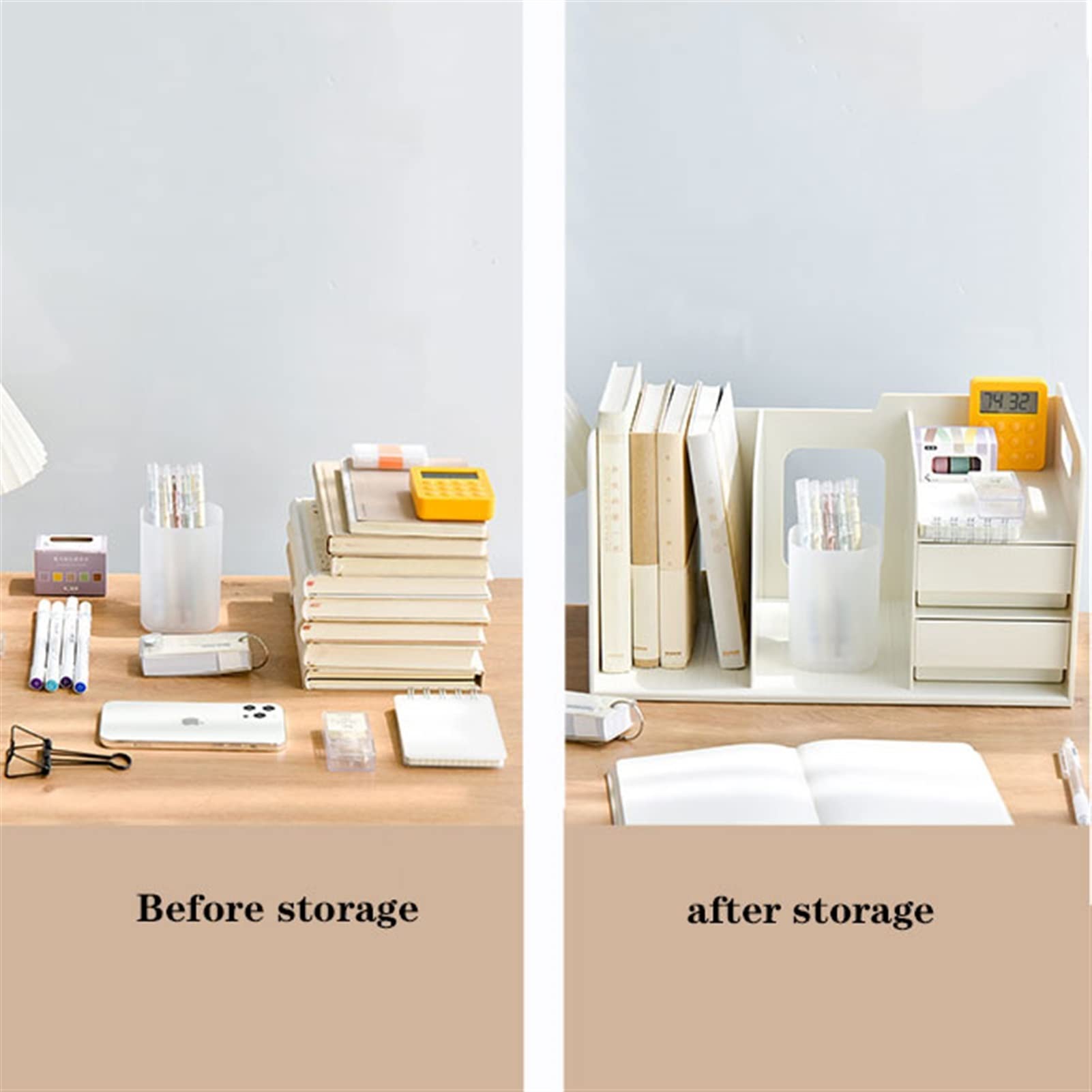 File Rack Bookstand, carpeta de la puesta de reserva, estante de almacenamiento, estantería con cajones de escritorio con titular de libro fijo, organizador de escritorio Office File Organizer Shelf