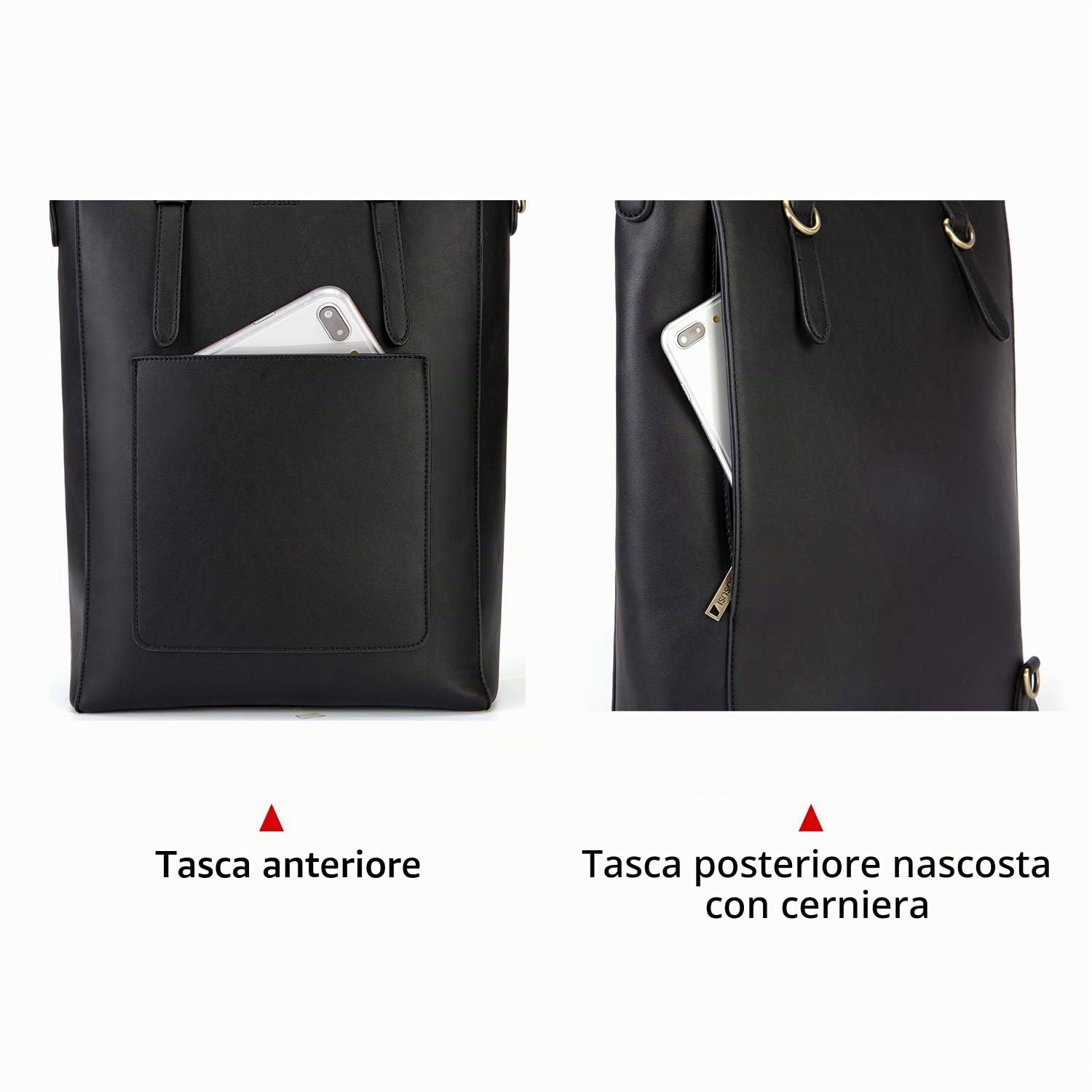 ECOSUSI Borse Tote Donna per pc 14 pollici zaino donna multifunzione pelle 3 in 1 borse multiuso casual universitá