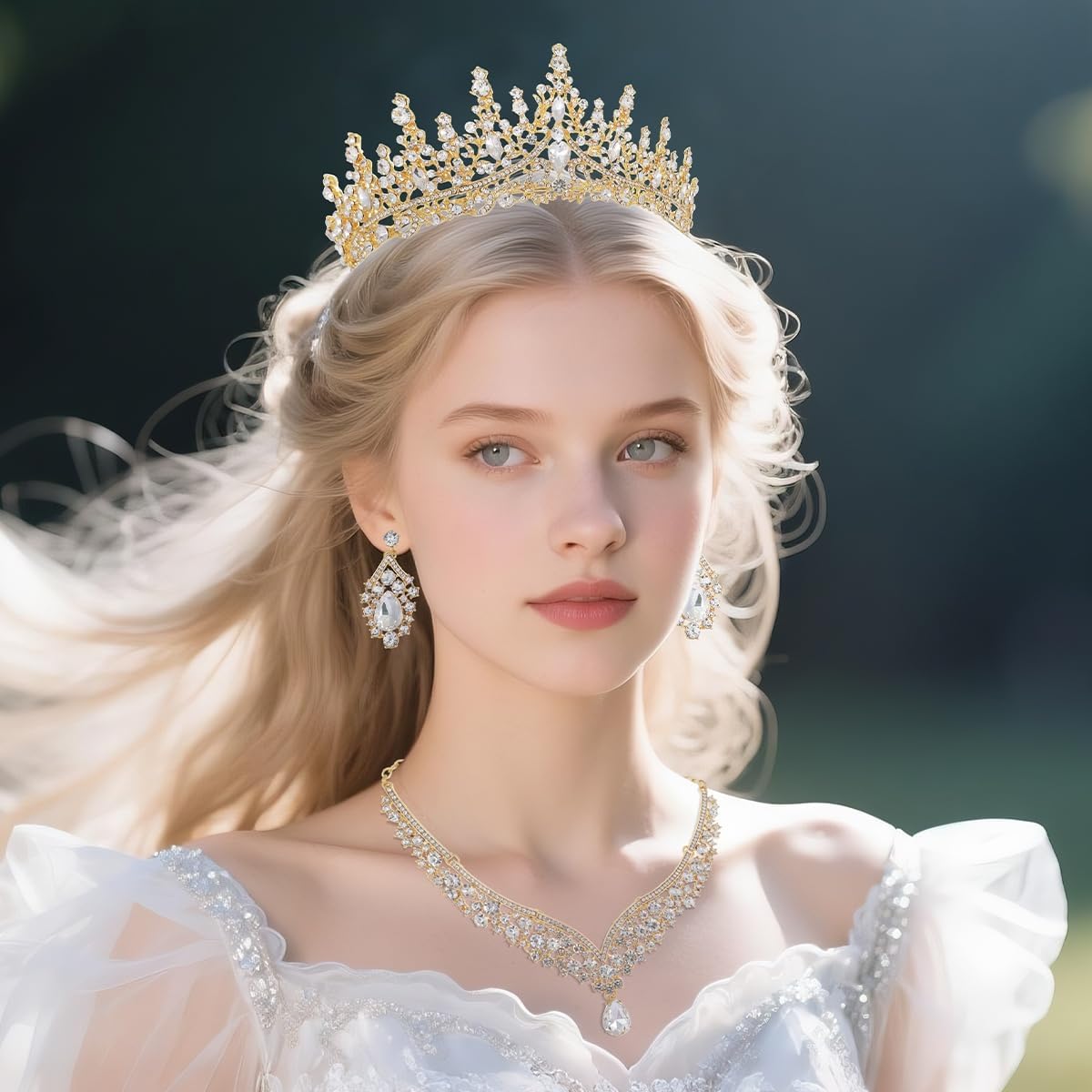 Kamirola Tiaras and Crowns for Women,Tiaras Earrings Necklace, Crystal Bridal Jewelry Set, Costume Party Halloween Prom Pageant Jewelry for Women (TR28) - Image 2