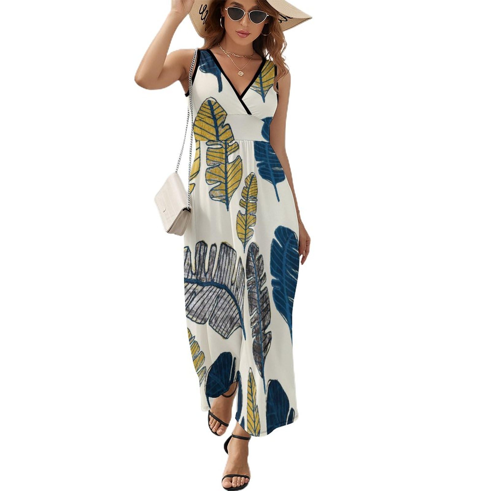 Robe longue d'été sans manches femme robe maxi col V de plage - 8