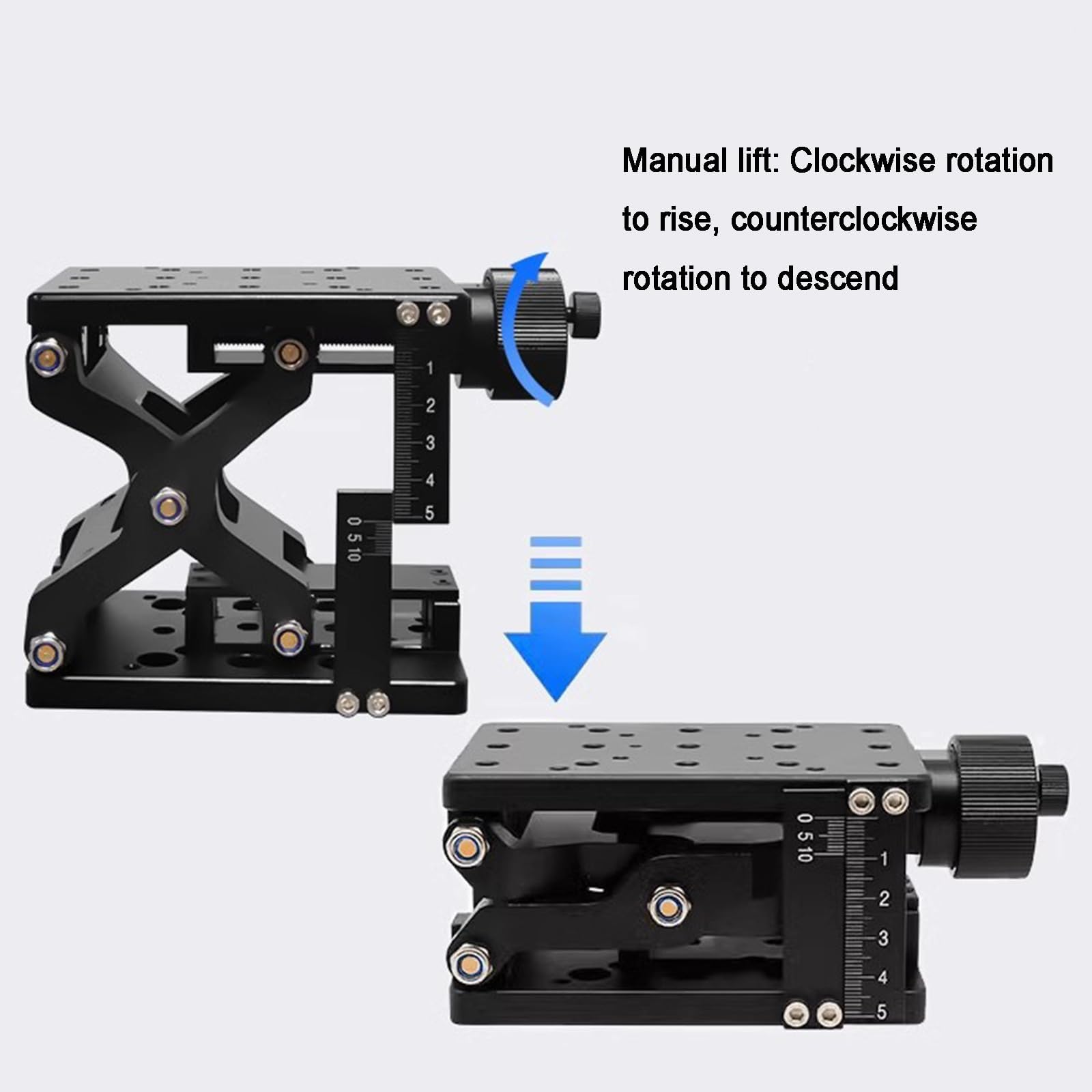 Plataforma de elevación manual, escenario lineal de laboratorio XZ-Axis para equipos ópticos, elevación precisa de 60 mm con regla de escala, soporta capacidad de carga de 10 kg