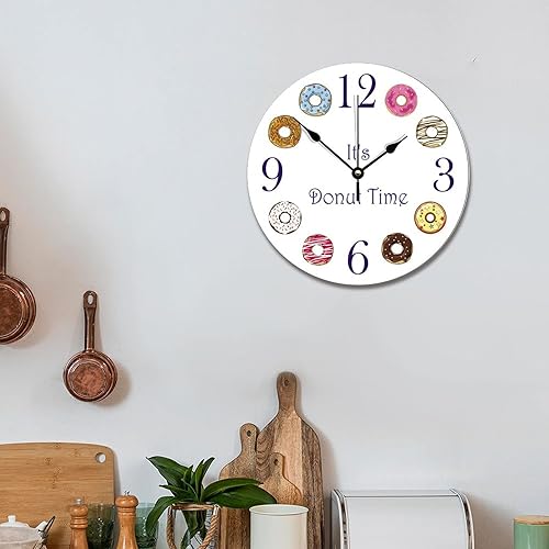 Miniatura 5 de ArogGeld It's Donut Time - Reloj de pared con forma de dona, silencioso, redondo, de madera, funciona con pilas, multicolor, talla única