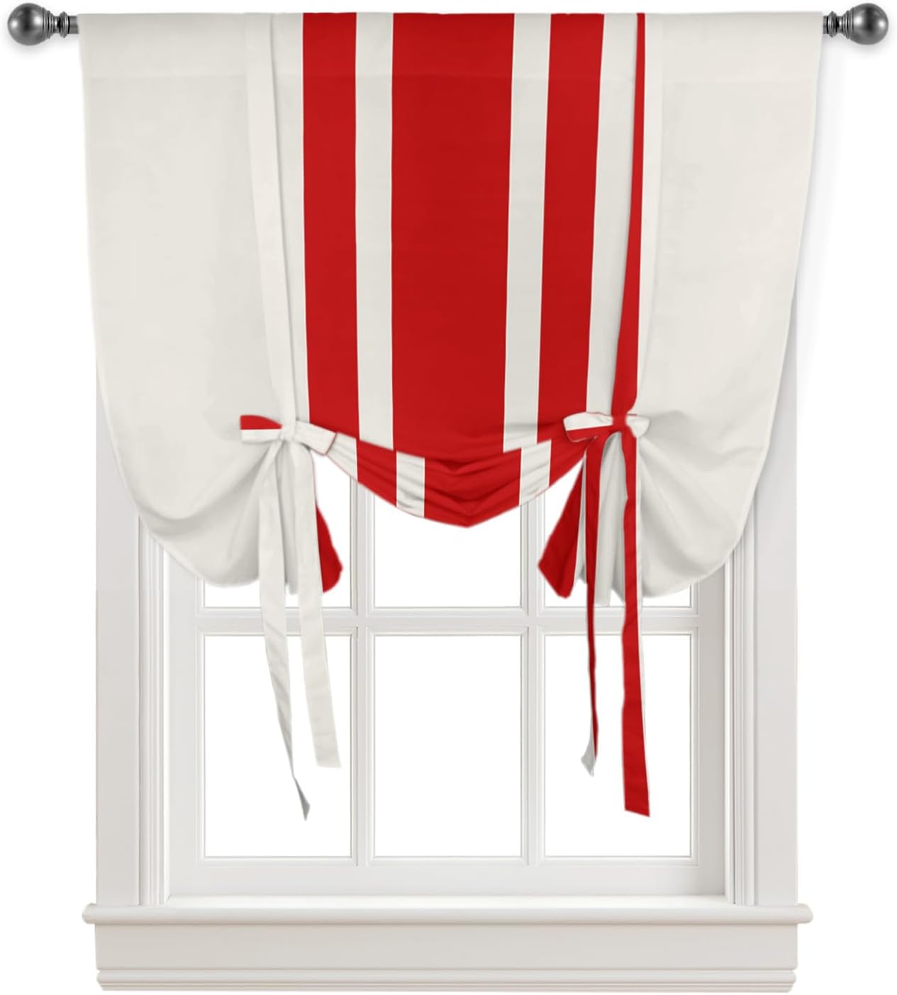 Retro Christmas Red Striped Tie Up Window Shade Curtain Modern Minimalist Art Kitchen Adjustable Balloon Curtains Shades Drape 46x63In for Living Room/Bedroom/Cafe Windows
