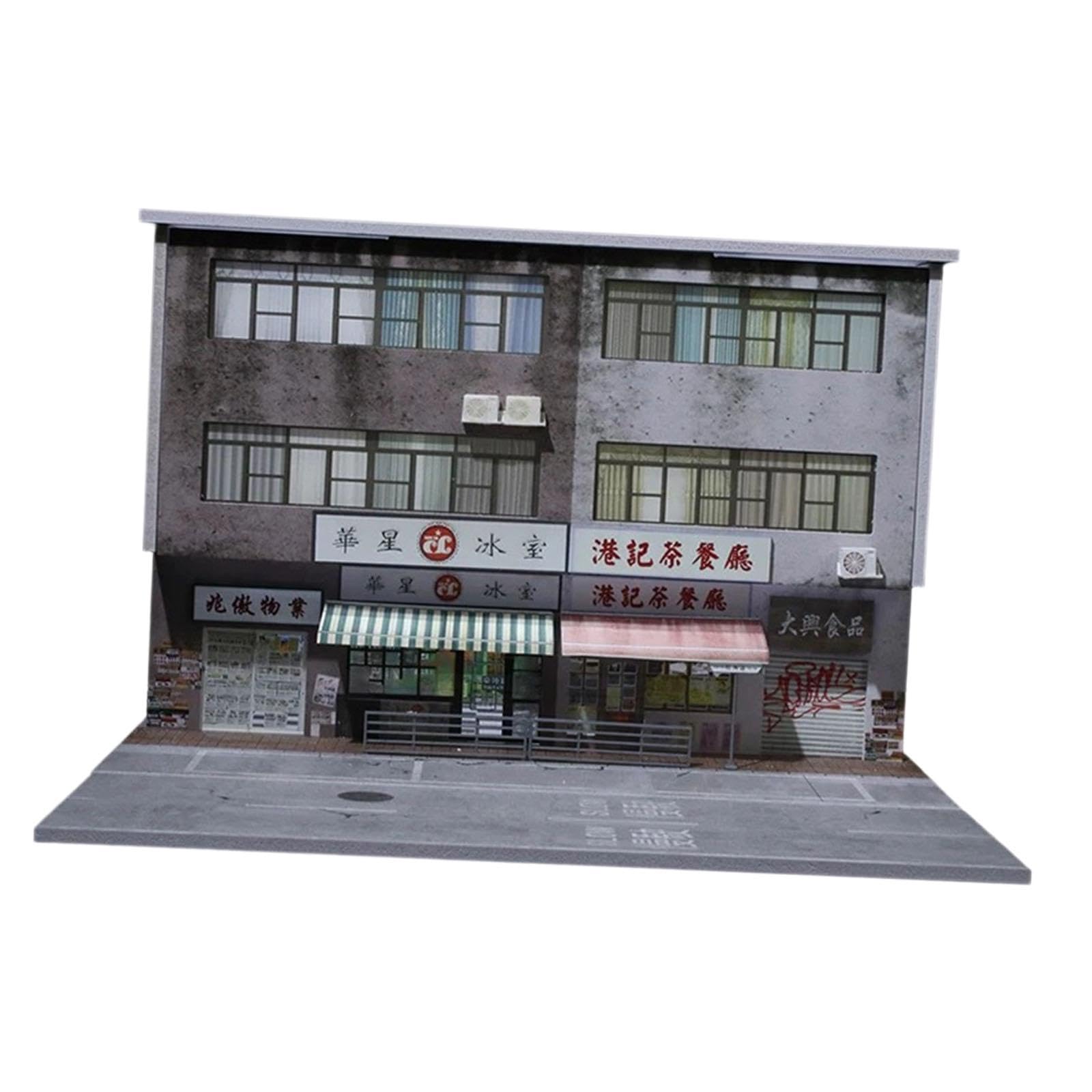 Sharplace 1/64 Diorama Edificio Scena di Strada di Hong con LED Simulazione realistica Display per parcheggio Auto pressofuso per Oggetti da Collezione, Style a