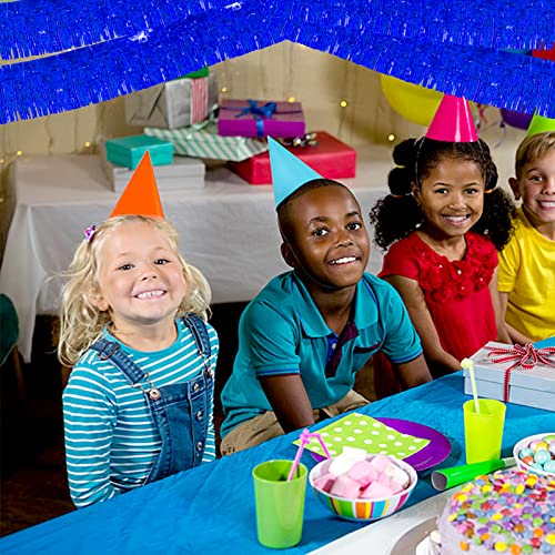 Image of 6 Pack 10 Feet Foil Fringe Garland Metallic Tinsel Streamers Banner Wall Hanging Curtain Backdrop Banner for Parade Floats, Thanksgiving, Christmas, Birthday, Halloween Party Decorations(Blue)