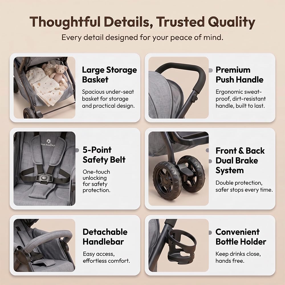 StarAndDaisy Foldable Stroller - Lightweight & Travel Pram -6