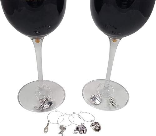 Miniatura 4 de Palm City Products Dijes de vino con temática deportiva, juego de 8 piezas de dijes de vino, gran regalo para fanáticos del deporte, Acero aleado,