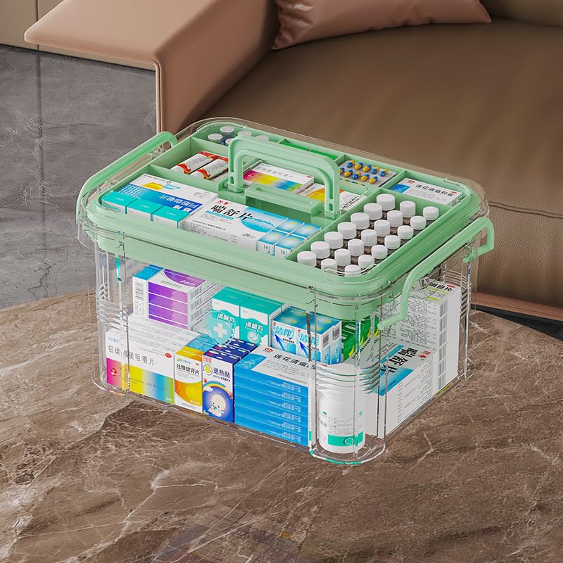 imuounl Medicine Storage Box Medicine Container Box First Aid Box Household Medicine Container For Medicine Storage 2-Layer Multi Grid Medicine Box Portable with Lid Medication Storage Box (S)