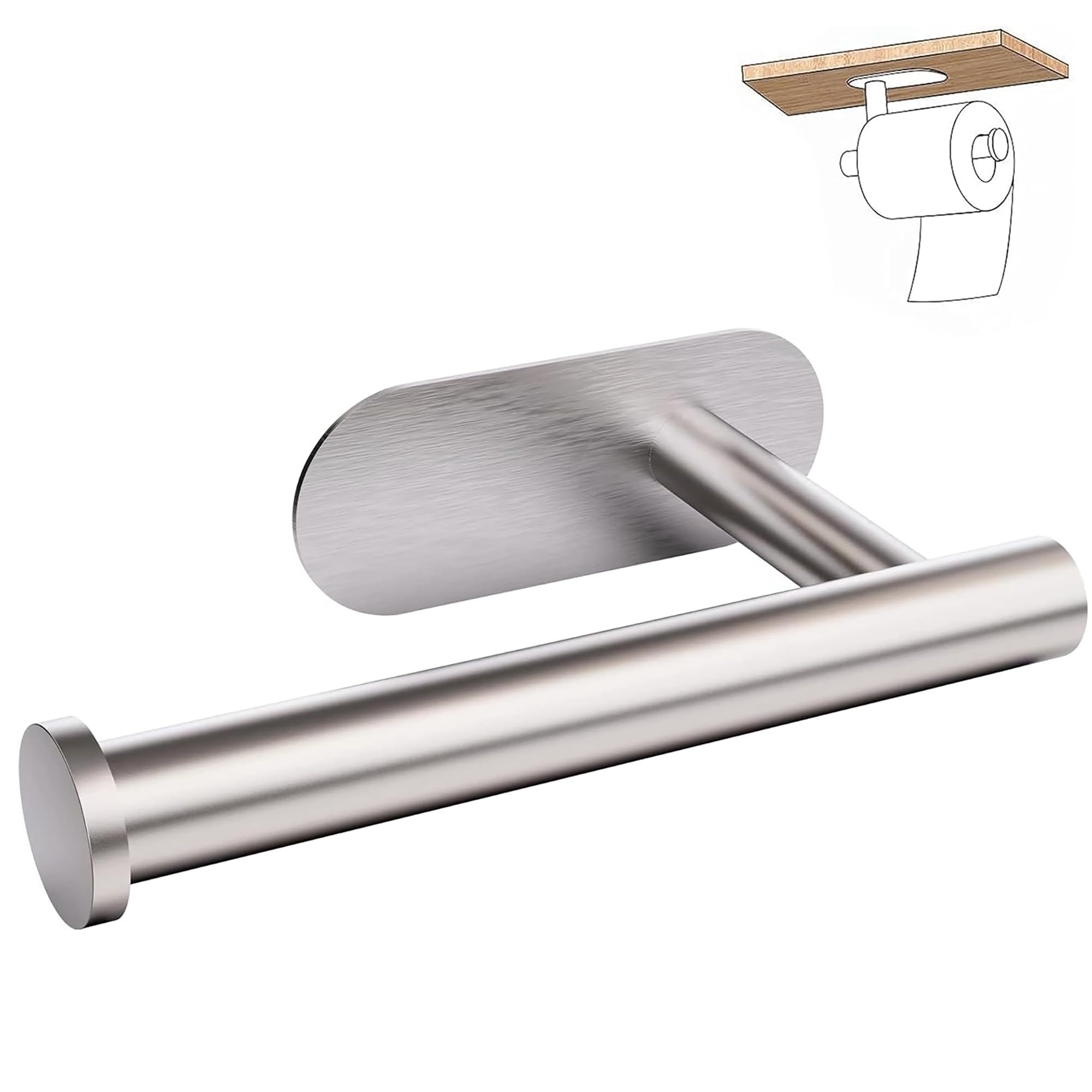Toilet Roll Holder Self Adhesive -Toilet Paper Holder Stainless Steel, No drilling required, Strong Adhesiveness and Waterproof(Silver)