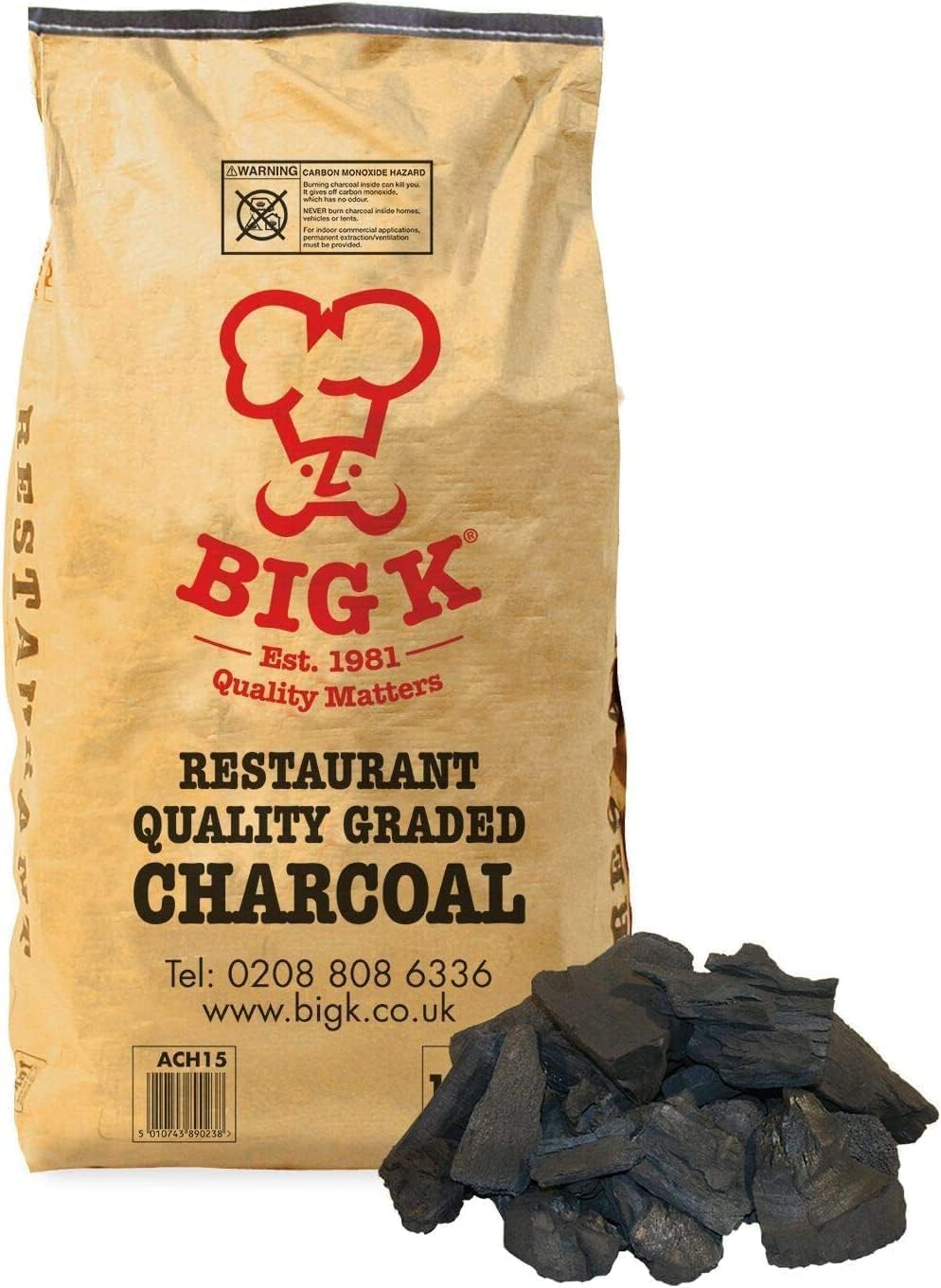 Big K Restaurant Grade Long Lasting Lumbwood Charcoal 15KG | Home & Professional Barbecuing