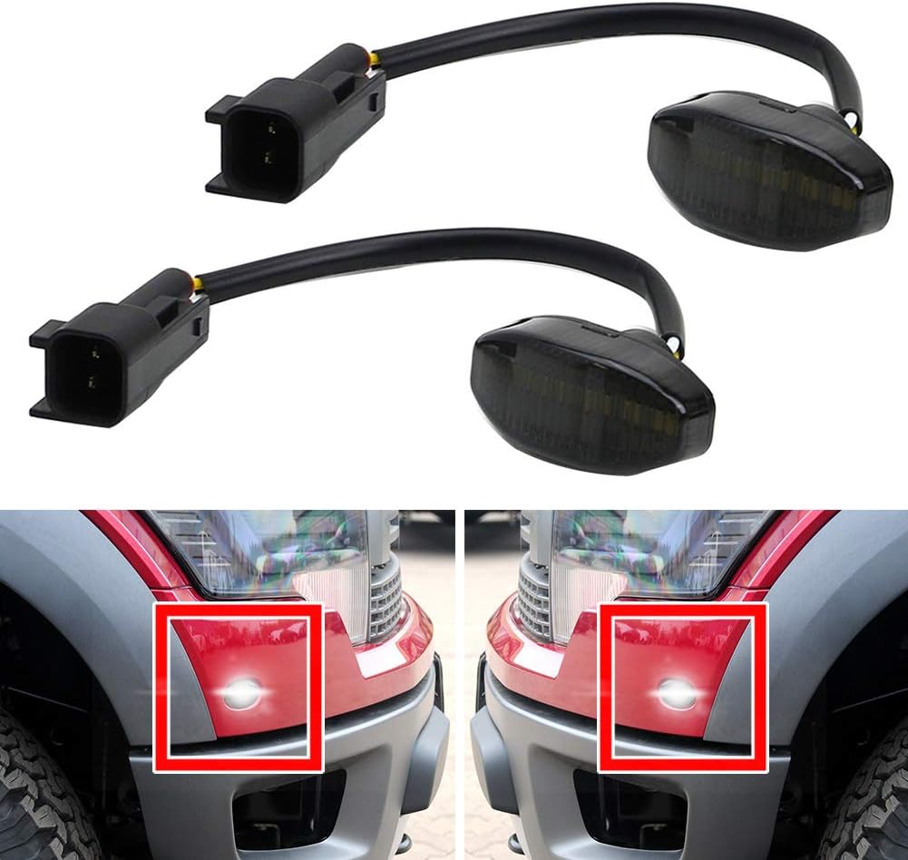 NJSBYL LED Side Marker Lamps for 2010-2014 Ford F150 SVT Raptor Pick Up Front Fender Flare Side Marker Lights Smoked Lens White LED Turn Signal Light Kits