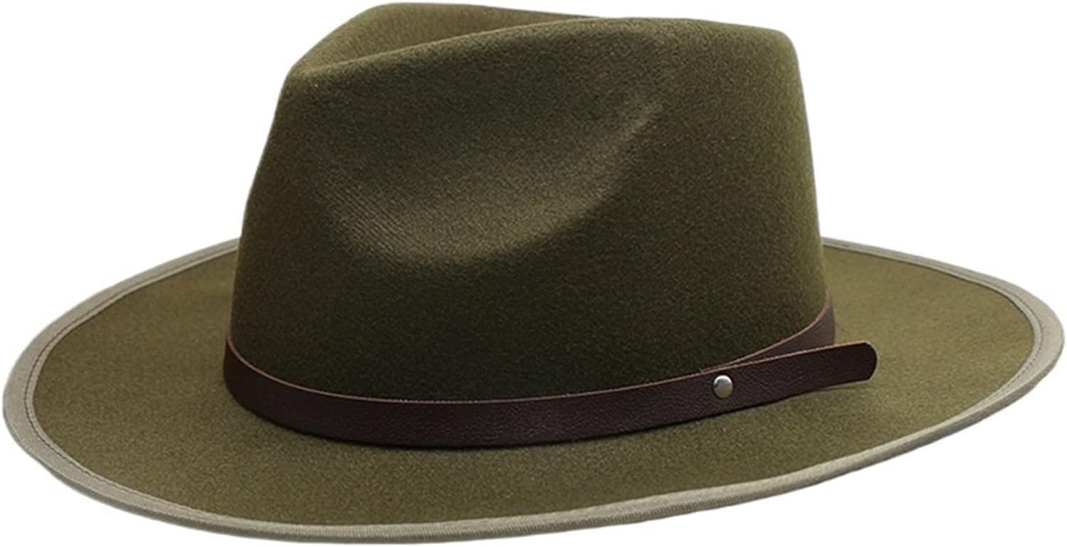 Top Hat Woolen Bowler Hat Belt Decoration Felt Cap Vintage Flat Edge Brim for men