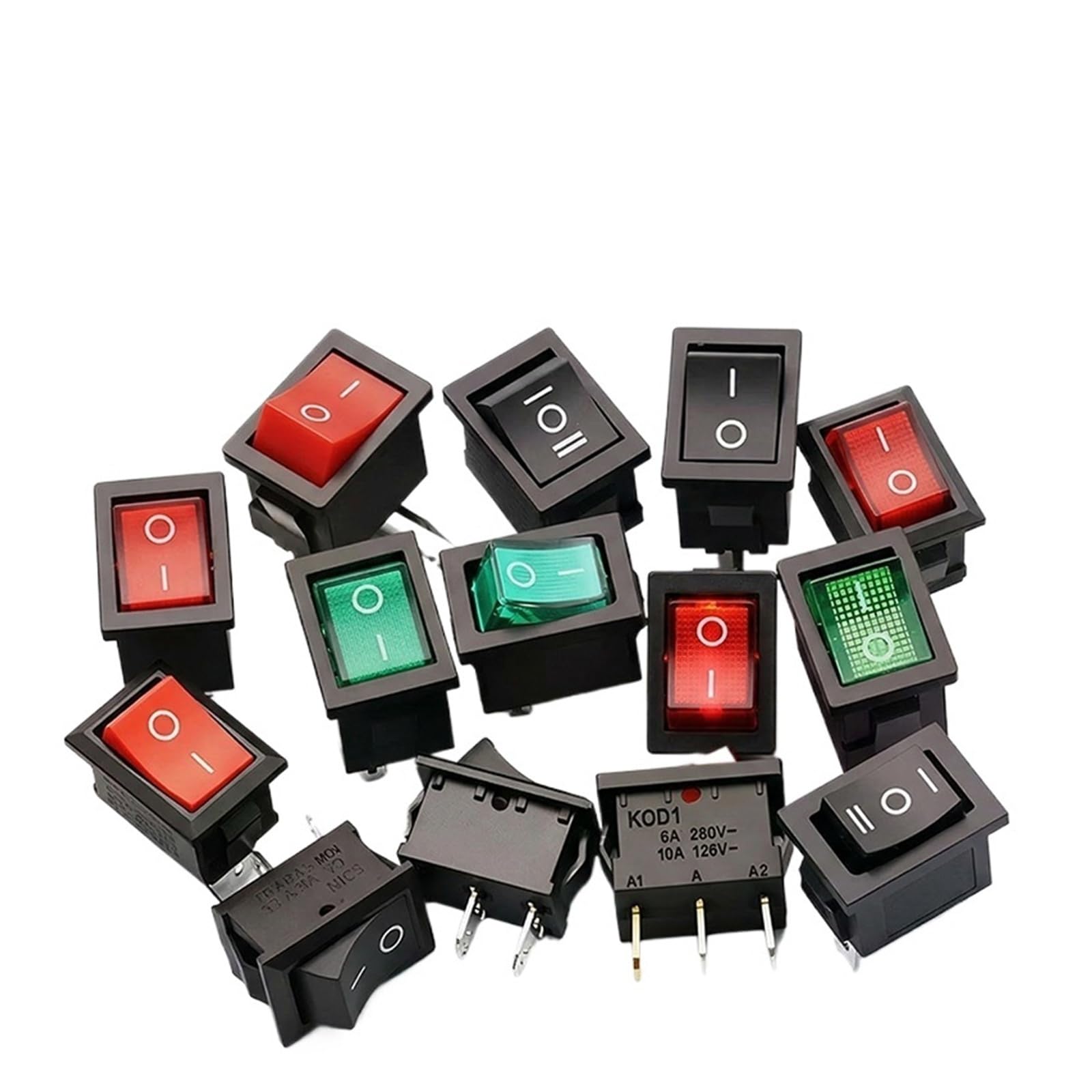 Interruttori a bilanciere KCD11 da 10 pezzi, interruttori on/off illuminati a 3 pin SPST 3A 250 V da 15x21 mm for piccoli elettrodomestici ed elettronica(Red Light 3Pin,300 PCS)