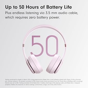 Beats Solo 4 - Wireless On-Ear Bluetooth Headphones, Up to 50-Hour Battery Life, Ultra-Lightweight Comfort, Powerful and Balanced Sound, Apple & Android Compatible - Cloud Pink