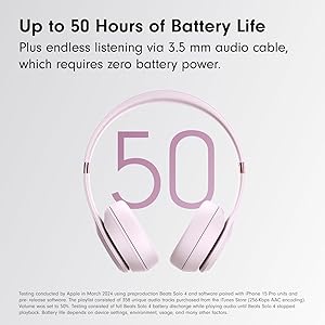 Beats Solo 4 - Wireless On-Ear Bluetooth Headphones, Up to 50-Hour Battery Life, Ultra-Lightweight Comfort, Powerful and Balanced Sound, Apple & Android Compatible - Cloud Pink