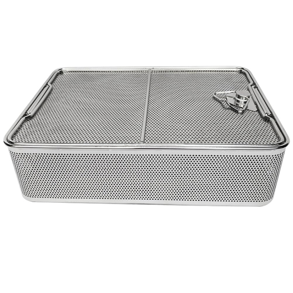 Bandeja para instrumentos médicos, cesta de autoclave de alta temperatura con tapa para desinfección de equipos de hospital y laboratorio, 25 x 20 x 7 cm