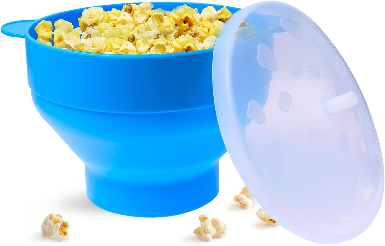 Microwave Silicone Hot Air Popcorn Popper Blue, Collapsible Hot Air