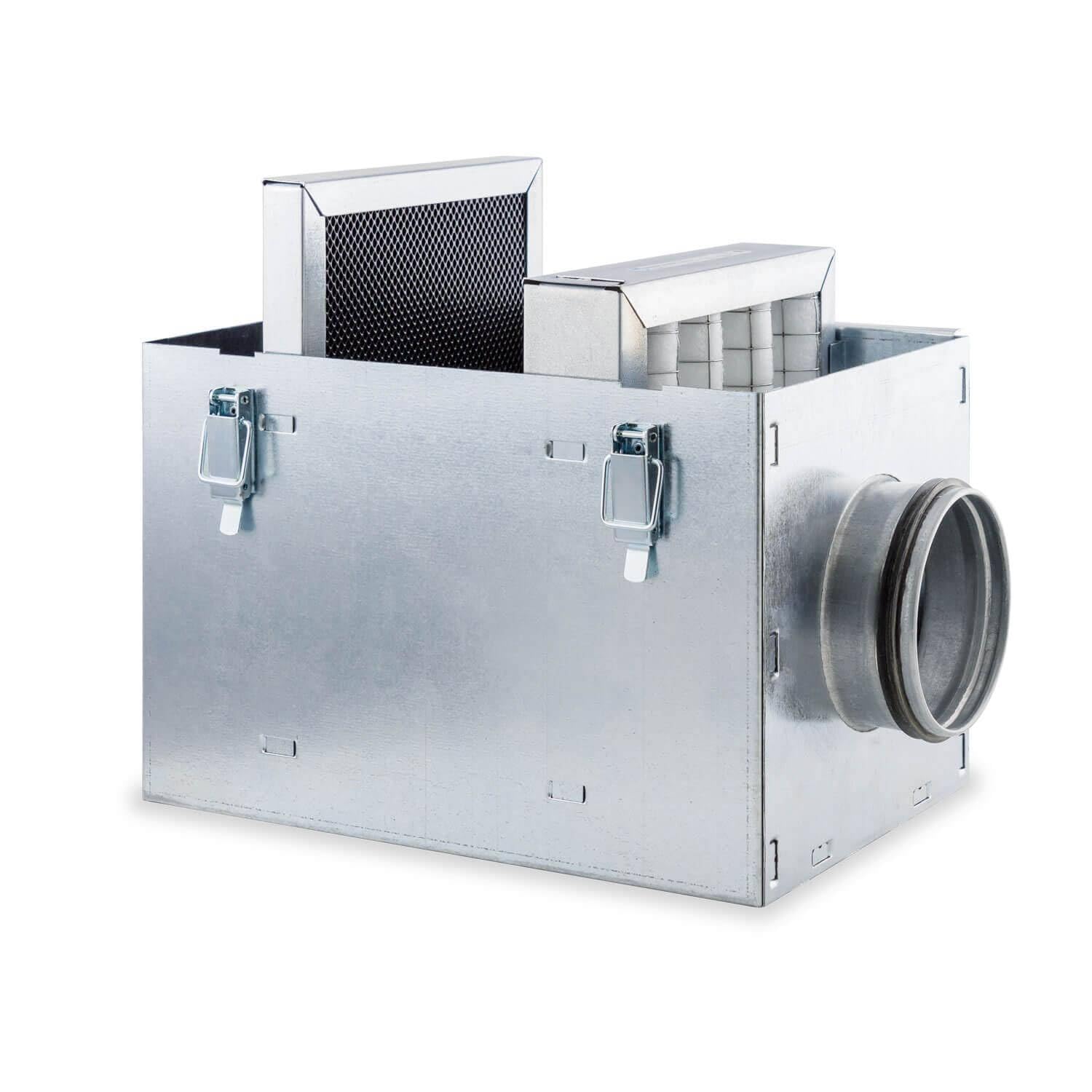 Caja Portafiltros de Acero Galvanizado para Filtros de Panel - ø200mm - 240x245 mm / F7 + F9 + Carbón activo