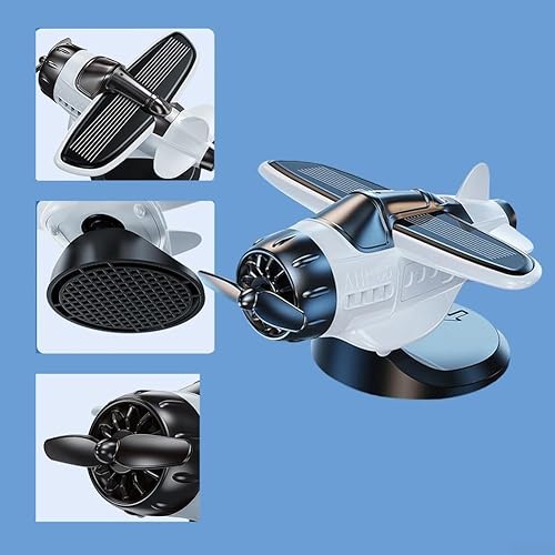 Solar Energy Driven Propeller Fighter Ornament for Cars Unique Rotating Feature (black)(Black)