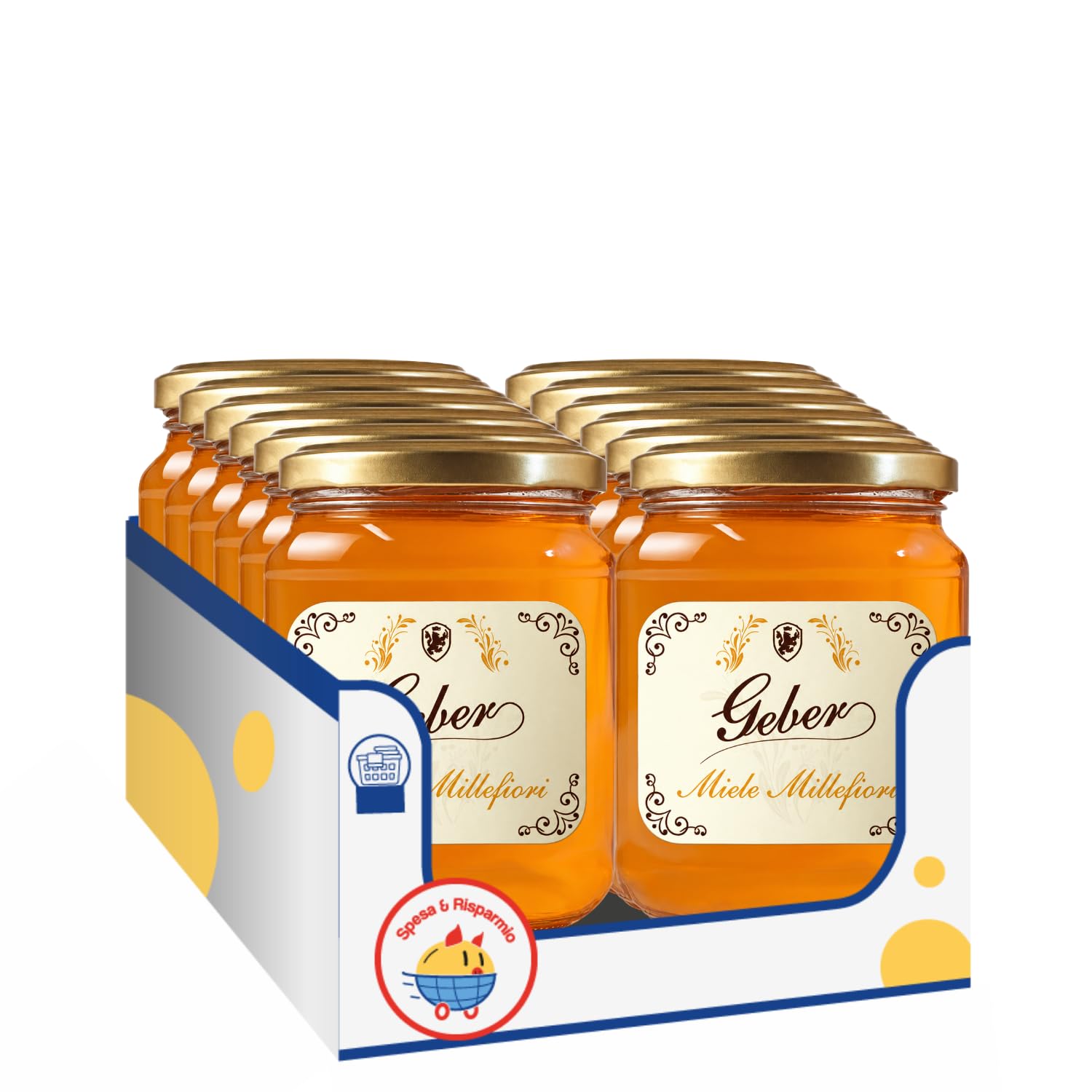 Geber Miele Millefiori 500 g, Miele dal Gusto Delicato per Colazione, Bevande e Dolci – Variazioni 4/8/12 Pezzi (12 PEZZI)