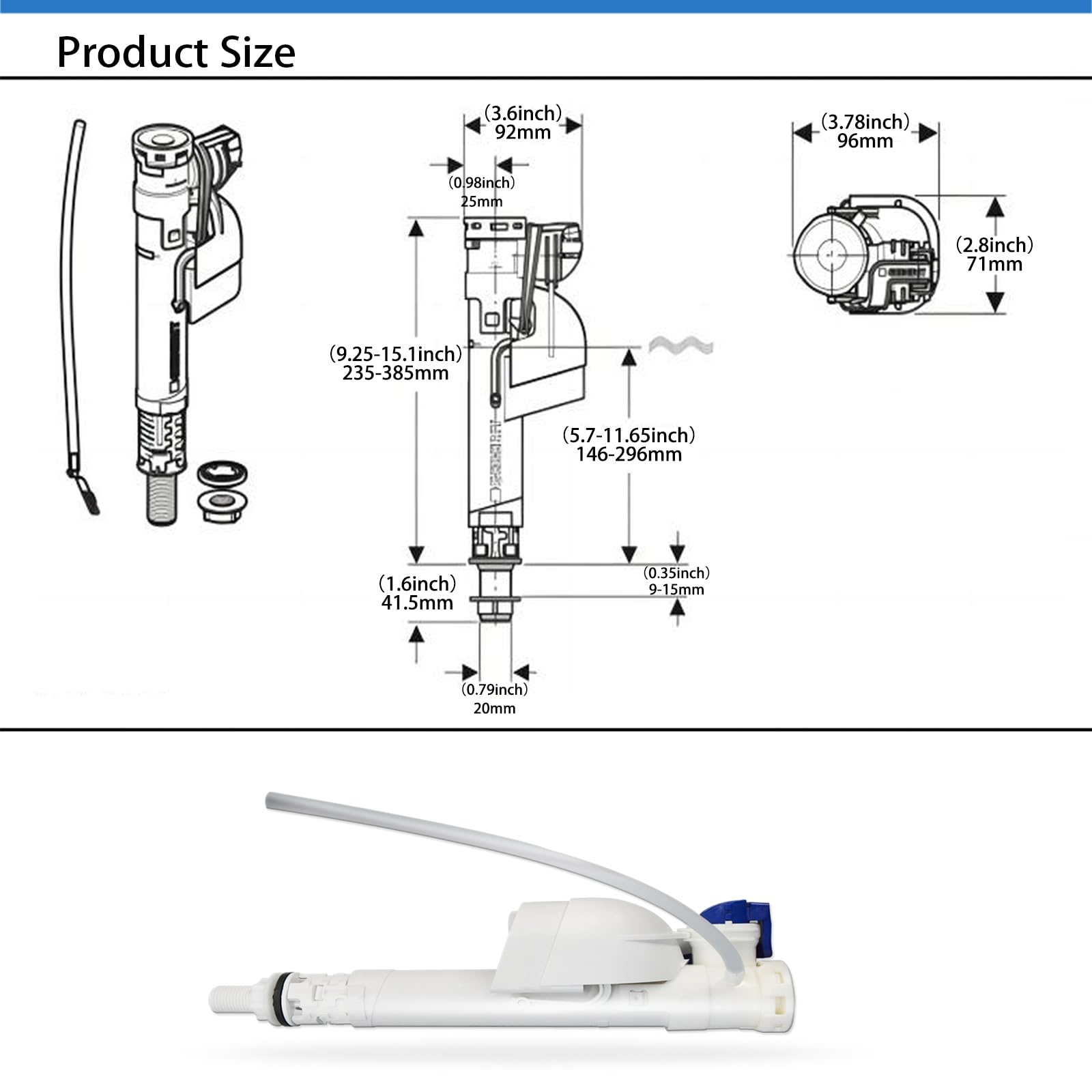 Kit de repuesto de válvula de llenado de inodoro ajustable, piezas de reparación de válvula de entrada universal con tubo de repuesto compatible con Geberit