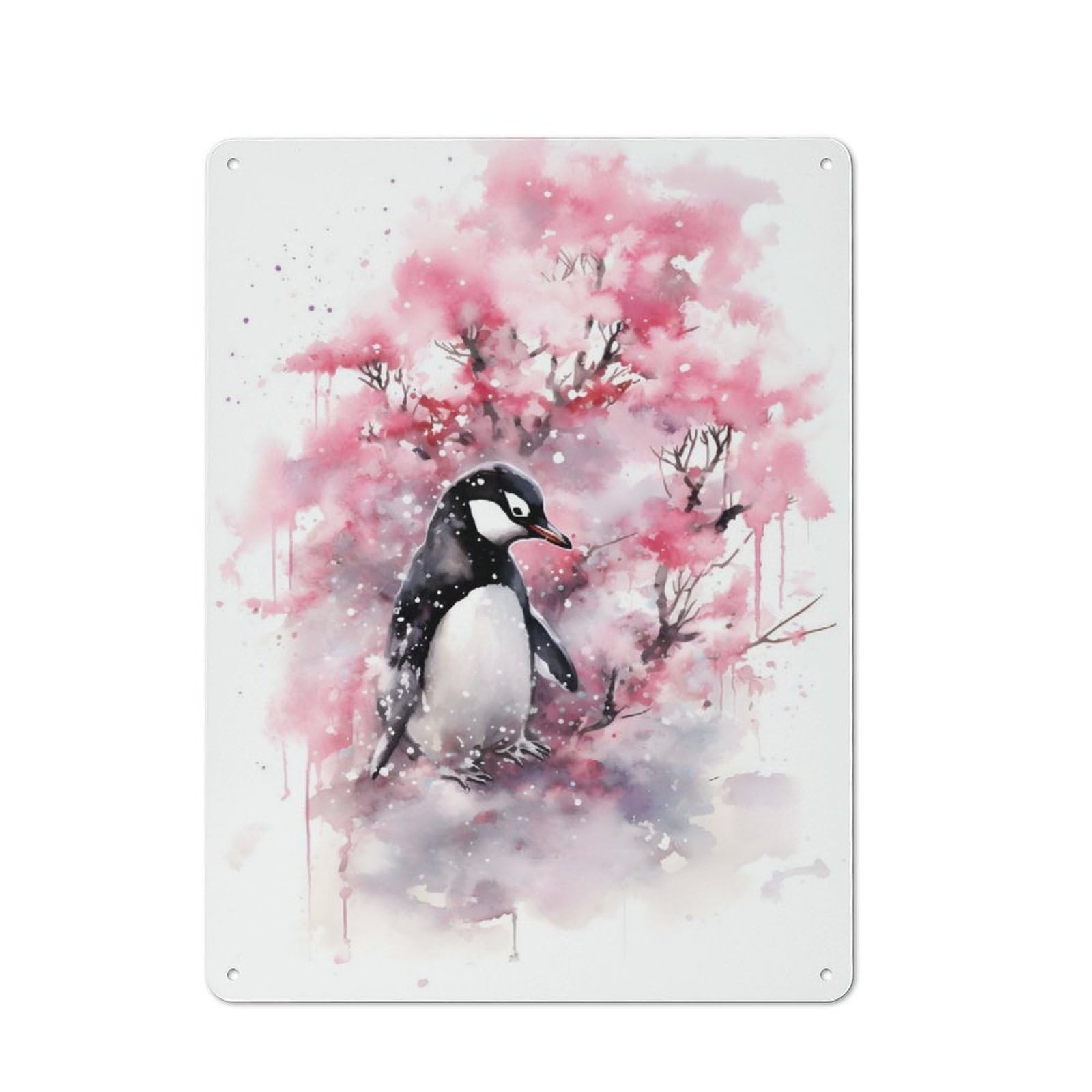 Junmoney Penguin Watercolor For Garden Room Or Summerhouse, Retro Metal Sign 40X30cm, For Metal Sign Collectors, For Vintage Wall Decor Fans