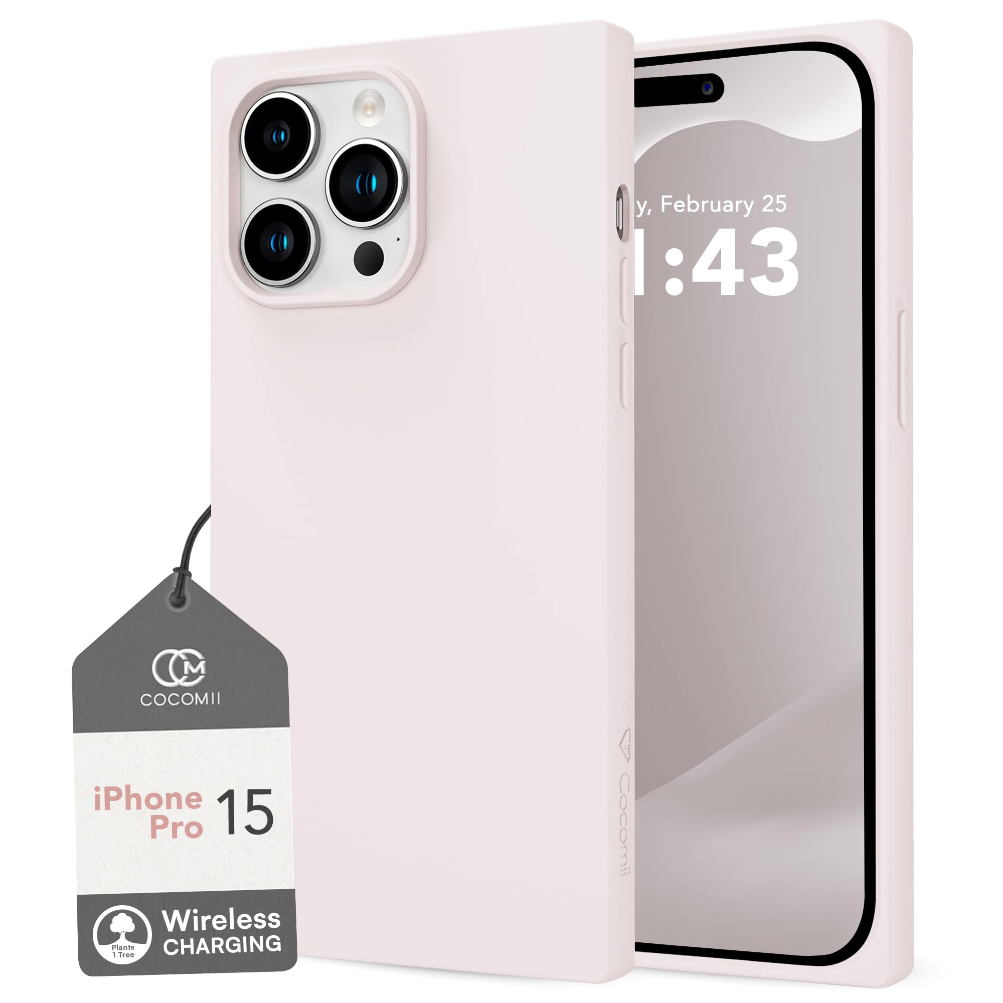 COCOMII Square Case Compatible with iPhone 15 Pro - Silicone, Luxury, Slim, Matte, Soft Touch, Microfiber Lining, Fingerprint Resistant, Anti-Scratch, Shockproof (Antique White)