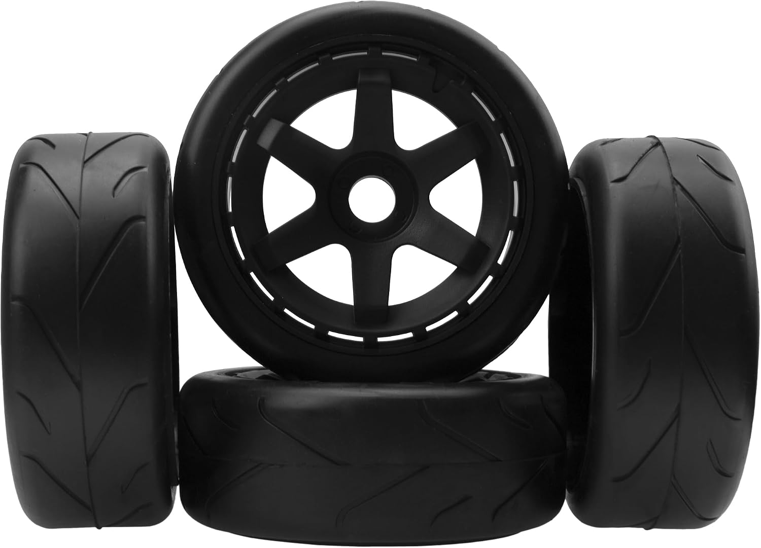 ShareGoo RC 1/8 Buggy Tires OD 4.09" Street Tires w/Plastic Wheel Rims 17mm Hex Compatible with Arrma 1/8 Typhon Talion Redcat Losi HPI HSP Kyosho 1/8 RC On Road Racing Car (6-Spoke)