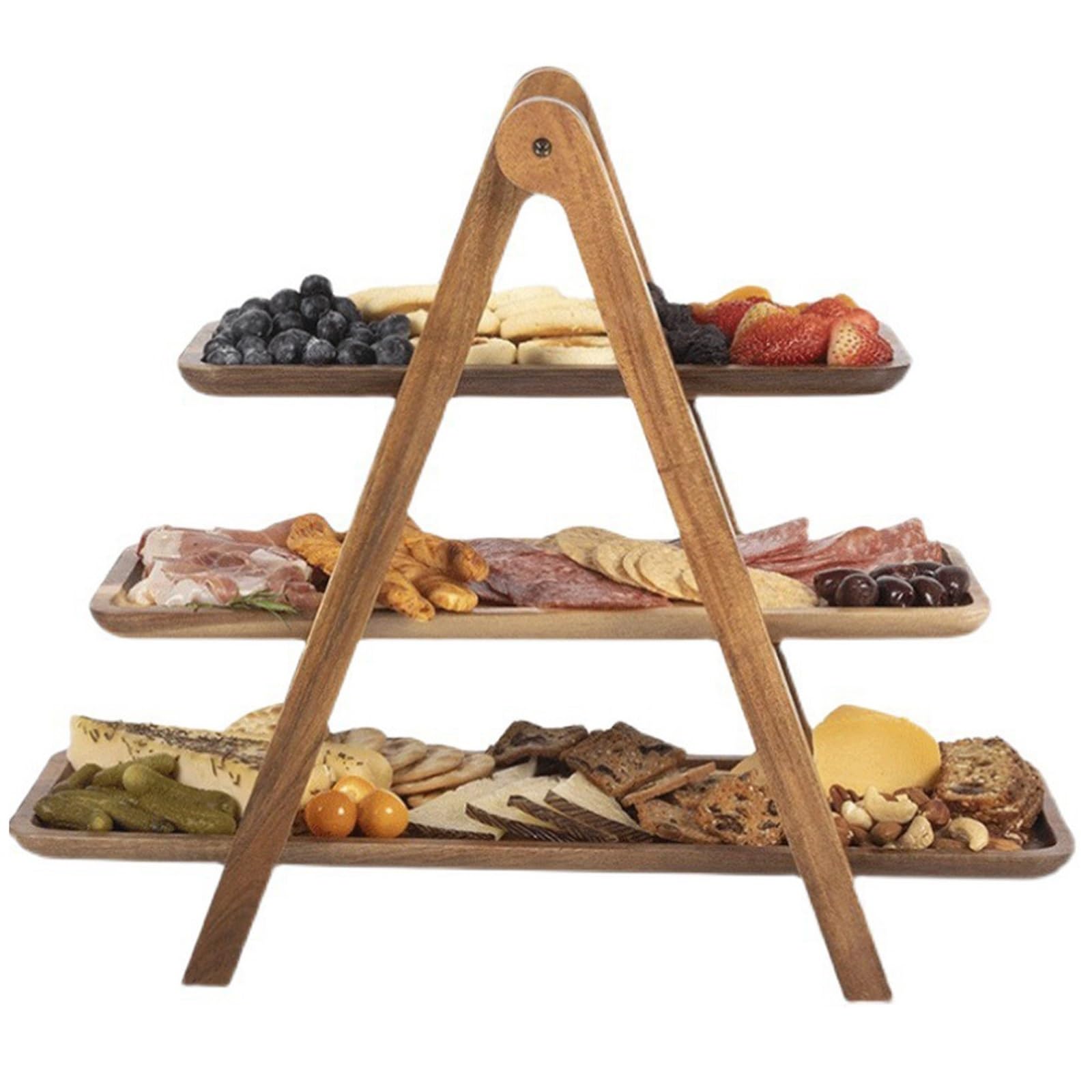 Tiered Tray Stand Cake Dessert Afternoon Tea Picnic Plating Three-layer Fruit Plate Smooth Wooden For Cakes And Desserts