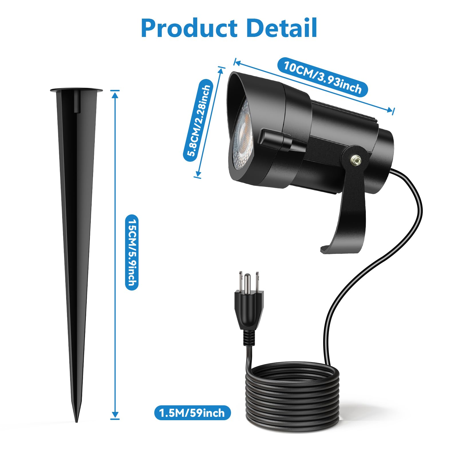 HIBOITEC Juego de 4 Focos de Jardín 12W 1320 Lúmenes, Luz Blanca Cálida 2700K, Focos LED Impermeables IP65 con Pica y Enchufe 1.5m, para Patio, Terraza, Jardín y Caminos