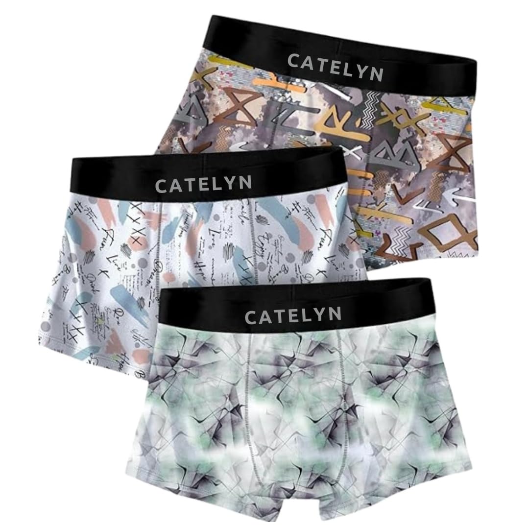 catelyn Printed Men’s Extra Thin Elastic Ice Silk Underwear – Long, Comfortable, Breathable Boxer Brief Trunks, Smooth Fabric (Pack of 3)-picture-18