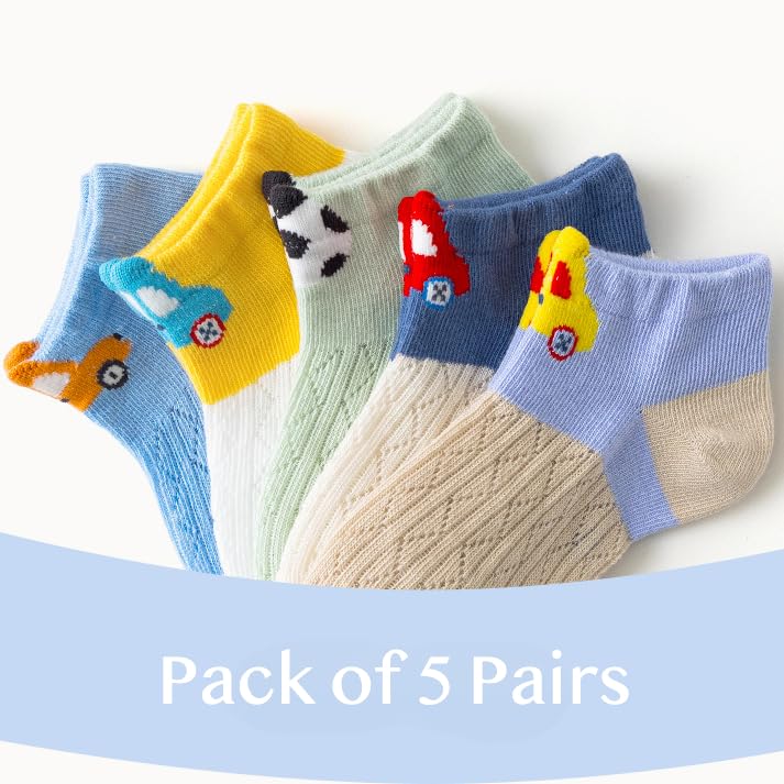 Summer Thin Cotton Short Socks Cartoon Car Crane Fashion for Kids, Mesh Ankle Socks for Boys and Girls Baby Crew Socks2