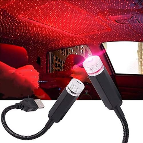 Led Luci Interne per Auto Macchina Interni Luce Plafoniera a Stella USB Auto Atmosphere Lampada Stella Ambiente soffitto Star Night Lights (rosso)