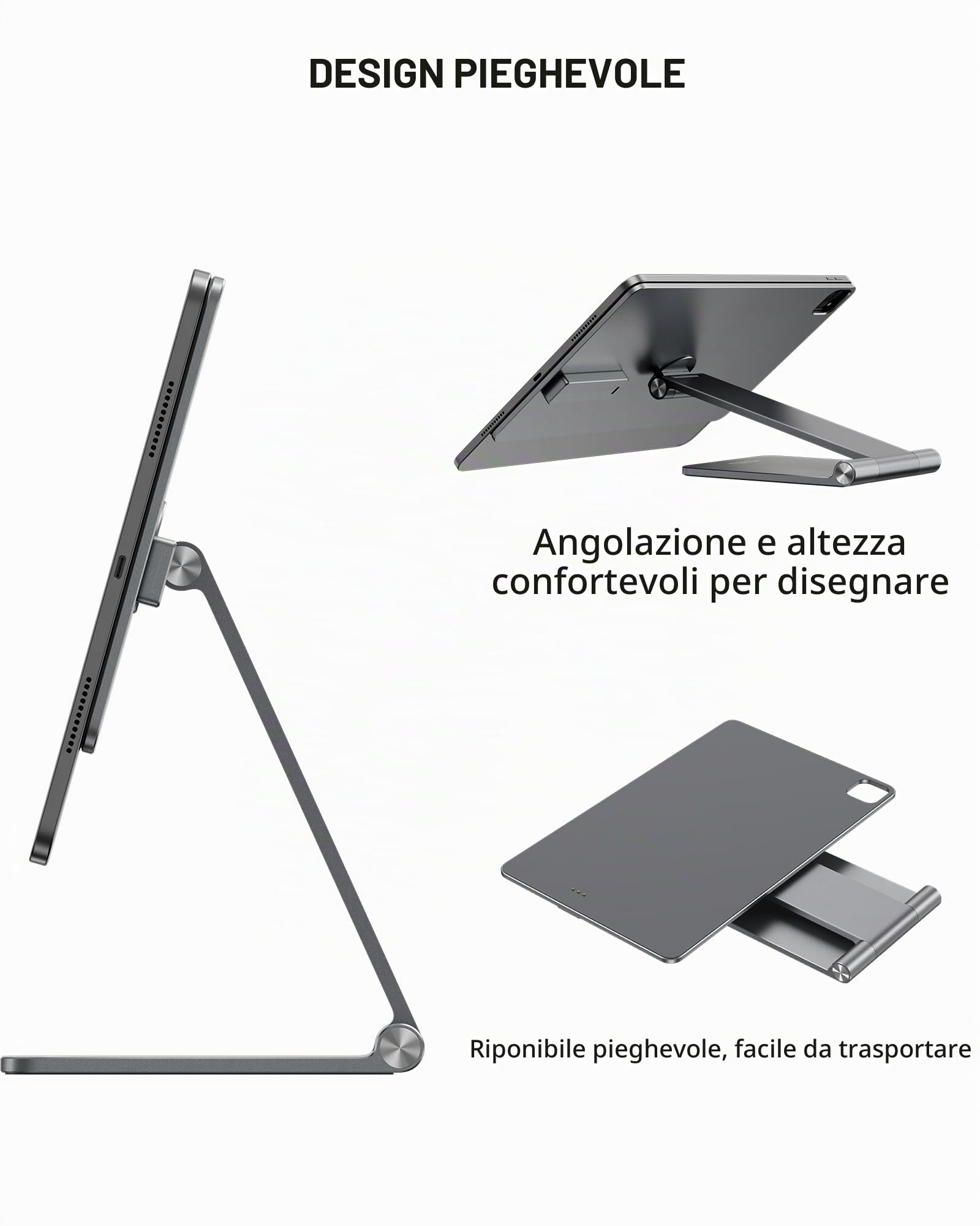 KU XIU X33 PRO MAX Supporto di Ricarica Magnetico per iPad Pro 11" M4 (2024) Solo, Supporto Tablet Pieghevole in Lega di Alluminio per Scrivania, Stand Regolabile a 360° con Cavo USB-C da 1M