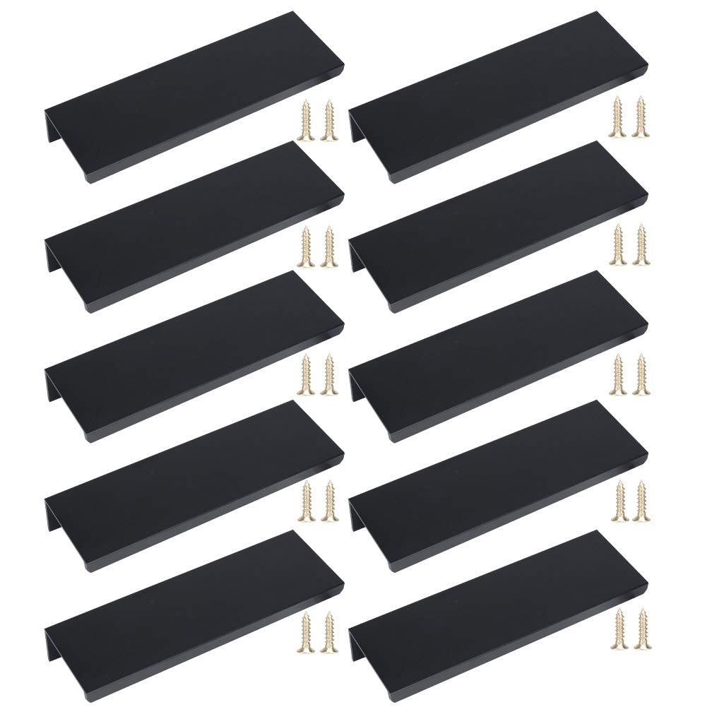 Jnrfty Black 10Pcs Mount Finger Edge Pull,Hidden Drawer Pulls,Aluminum Hidden Handle Concealed Tab Pulls For Home Kitchen Door Drawer Cabinet (,120Mm Total Length)