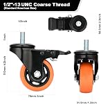 Heavy Duty Swivel Wheels 3 Inch PVC Casters with Stem 1/2"-13 x 1 Dual Locking Industrial Caster Safety Wheels Load Bearing 1500 Lbs Castors Set of 4 for Cart, Furniture