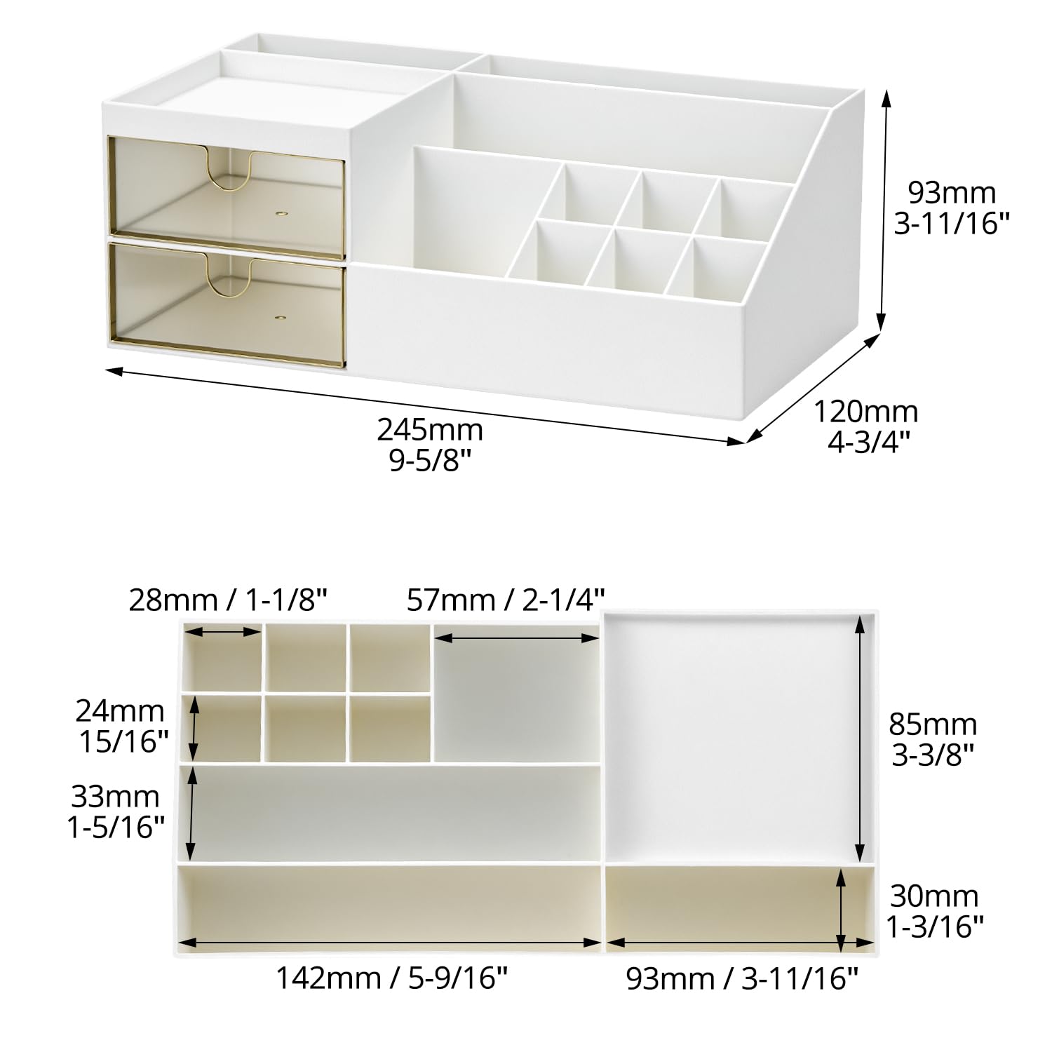 QWORK® White Makeup Organizer with 2 Drawers - Image 3