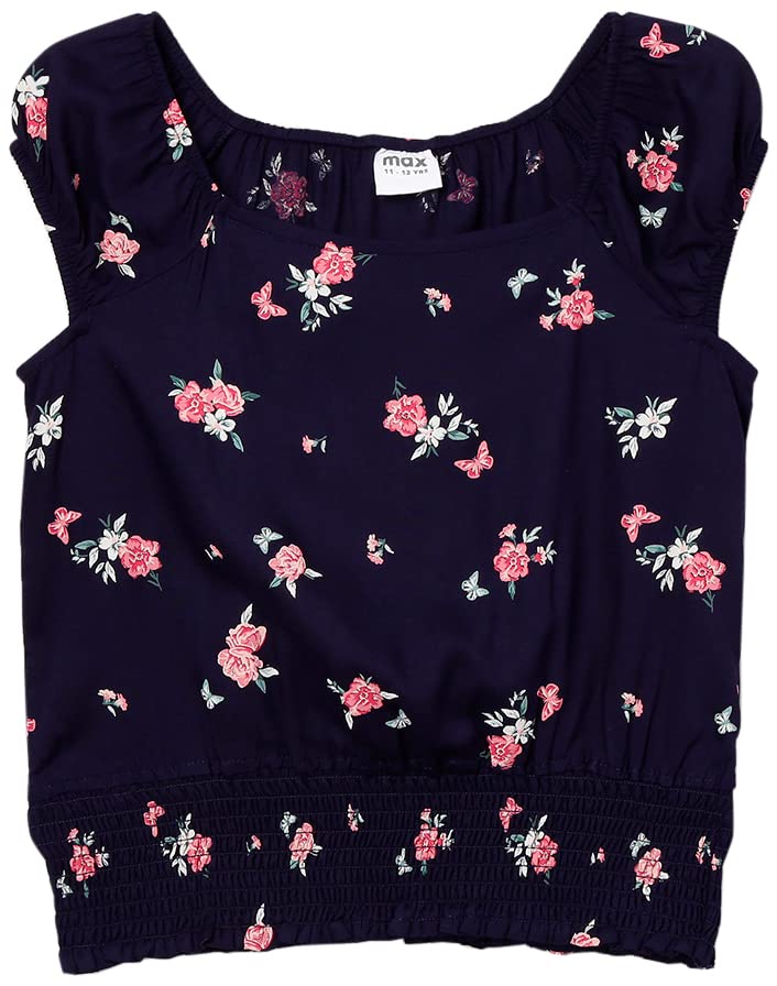 Image of Max Girl's Printed Cap Sleeves Regular Fit Top