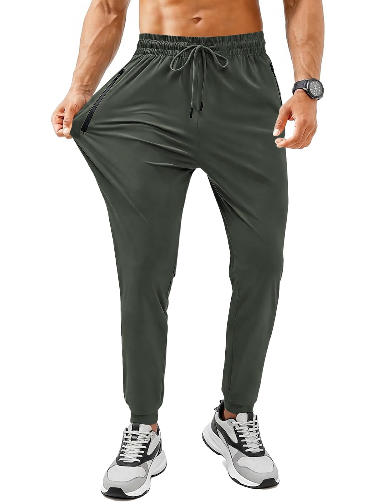 Runcati Herren Jogginghose Elastische Sweatpants mit Kordelzug | Reißverschlusstaschen,Sporthose,Trainingshose,Fitness,Freizeit,Casual