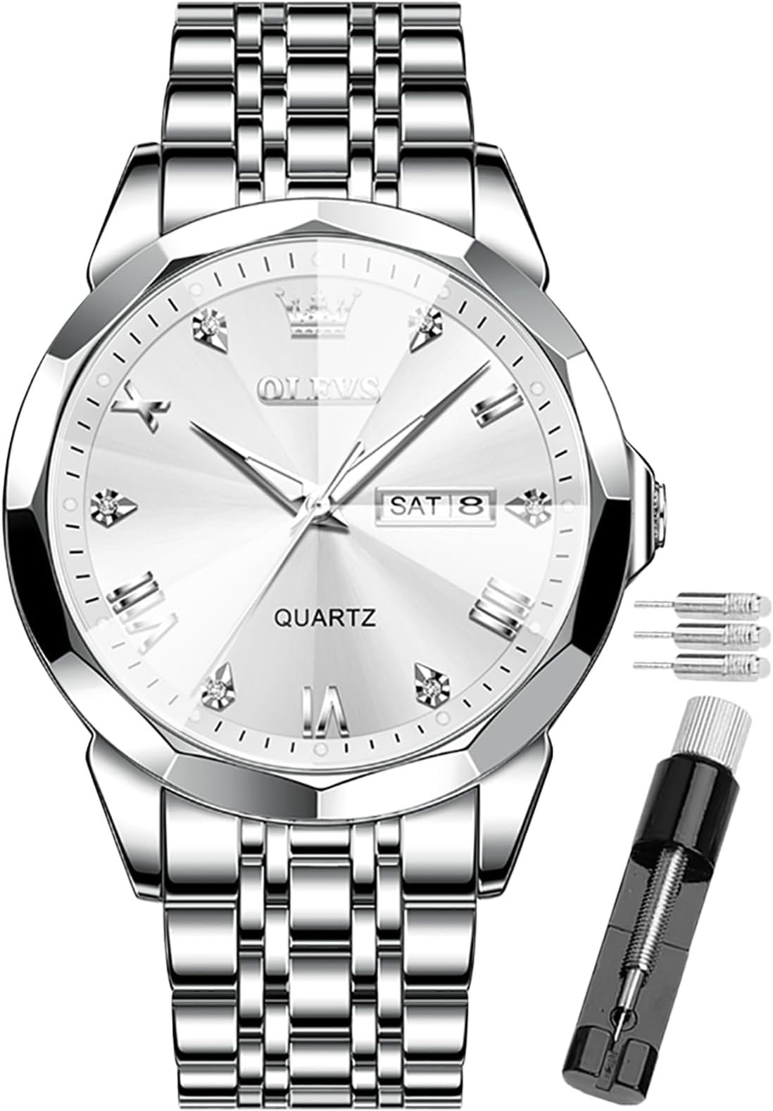 OLEVS Male Wrist Watches, Analog Quartz Business Stainless Steel Waterproof Luminous Watches Luxury