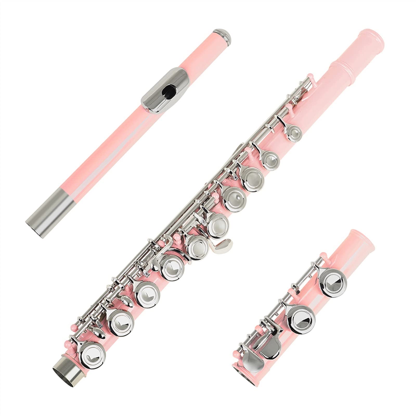 TSTS Flauto traverso Rosa 16 Fori Flauto con Chiave E Strumento A Fiato Foro Chiuso Tono C Nichel Argento Chiave Tubo in Cupronichel con Custodia